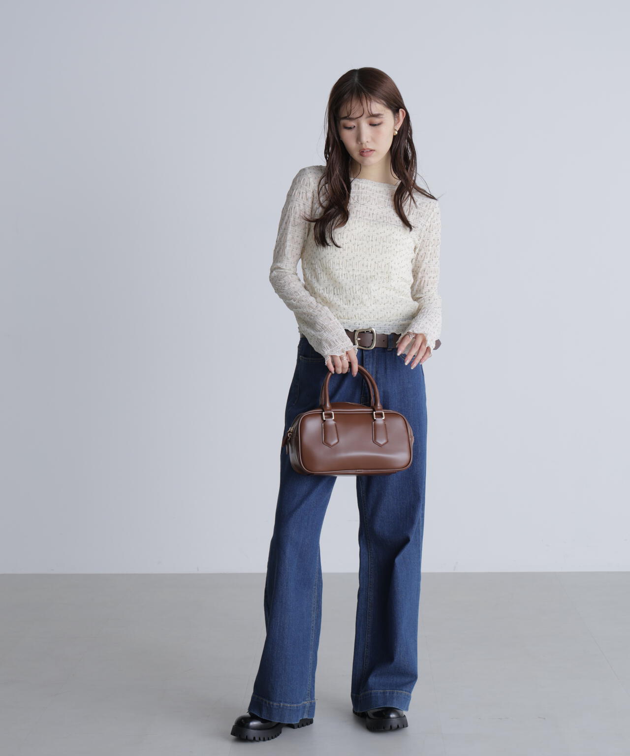 長袖レースカットソー