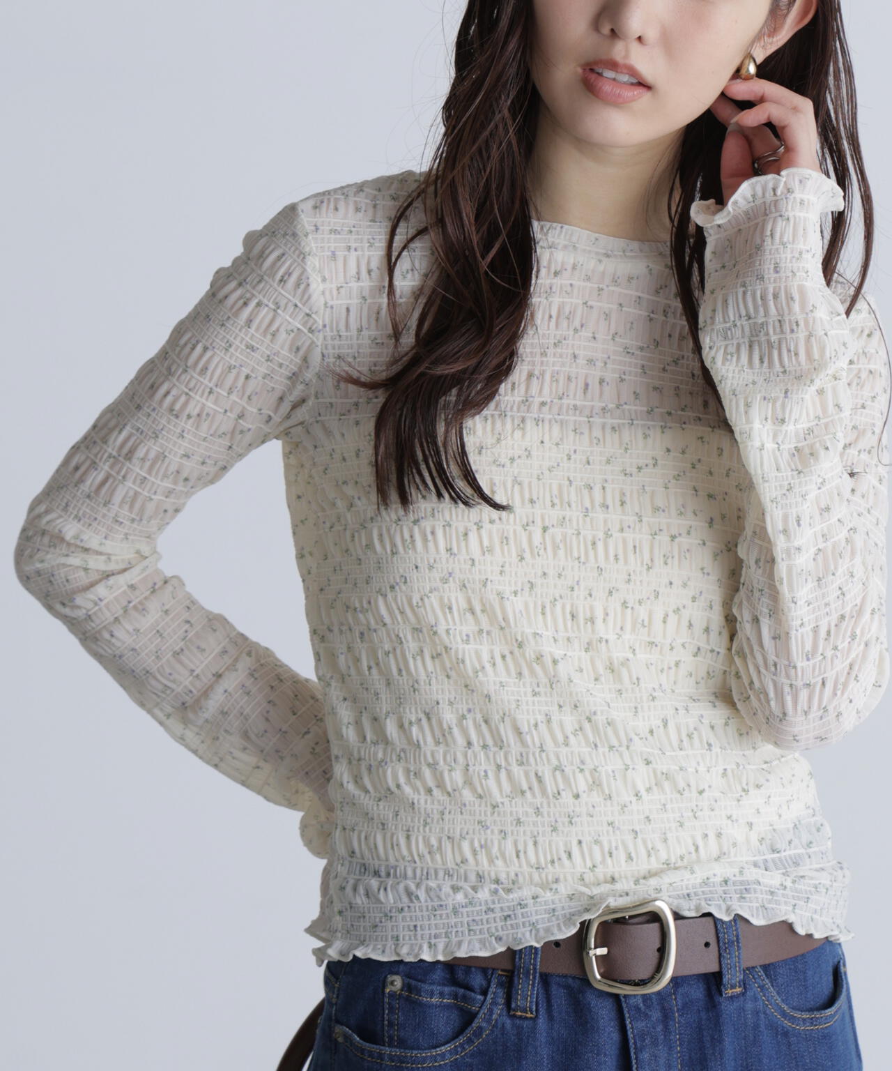 長袖レースカットソー