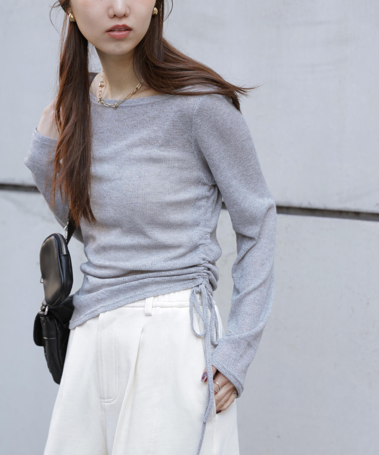 メランジドロストシャーリングカットソー