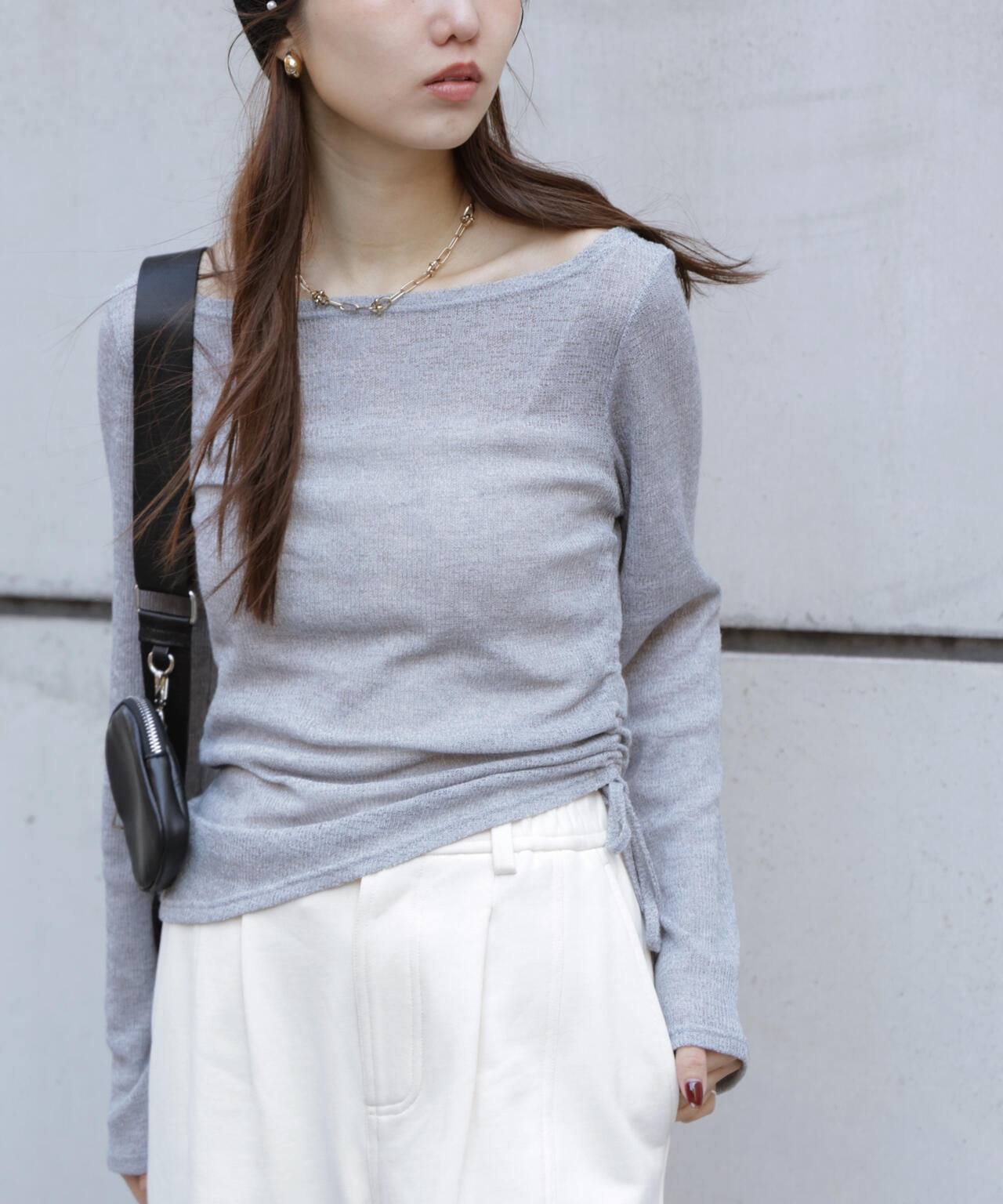 メランジドロストシャーリングカットソー