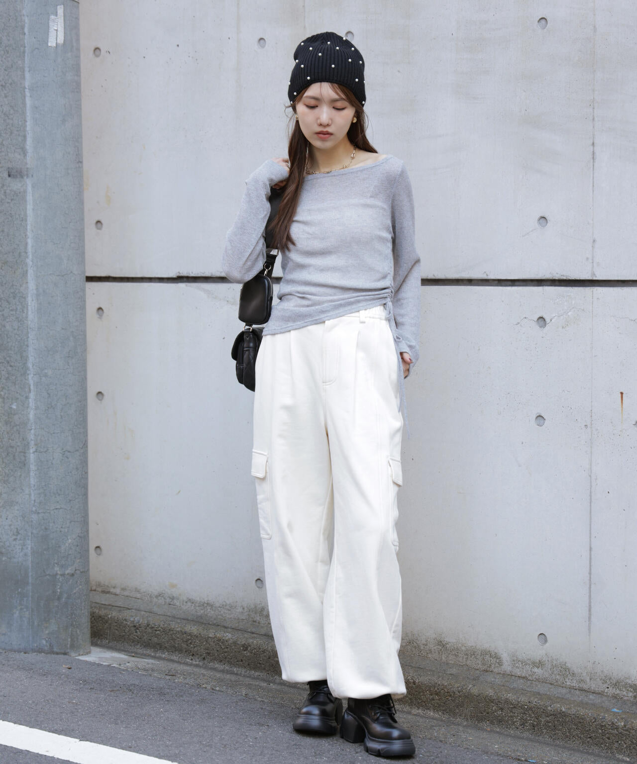 メランジドロストシャーリングカットソー