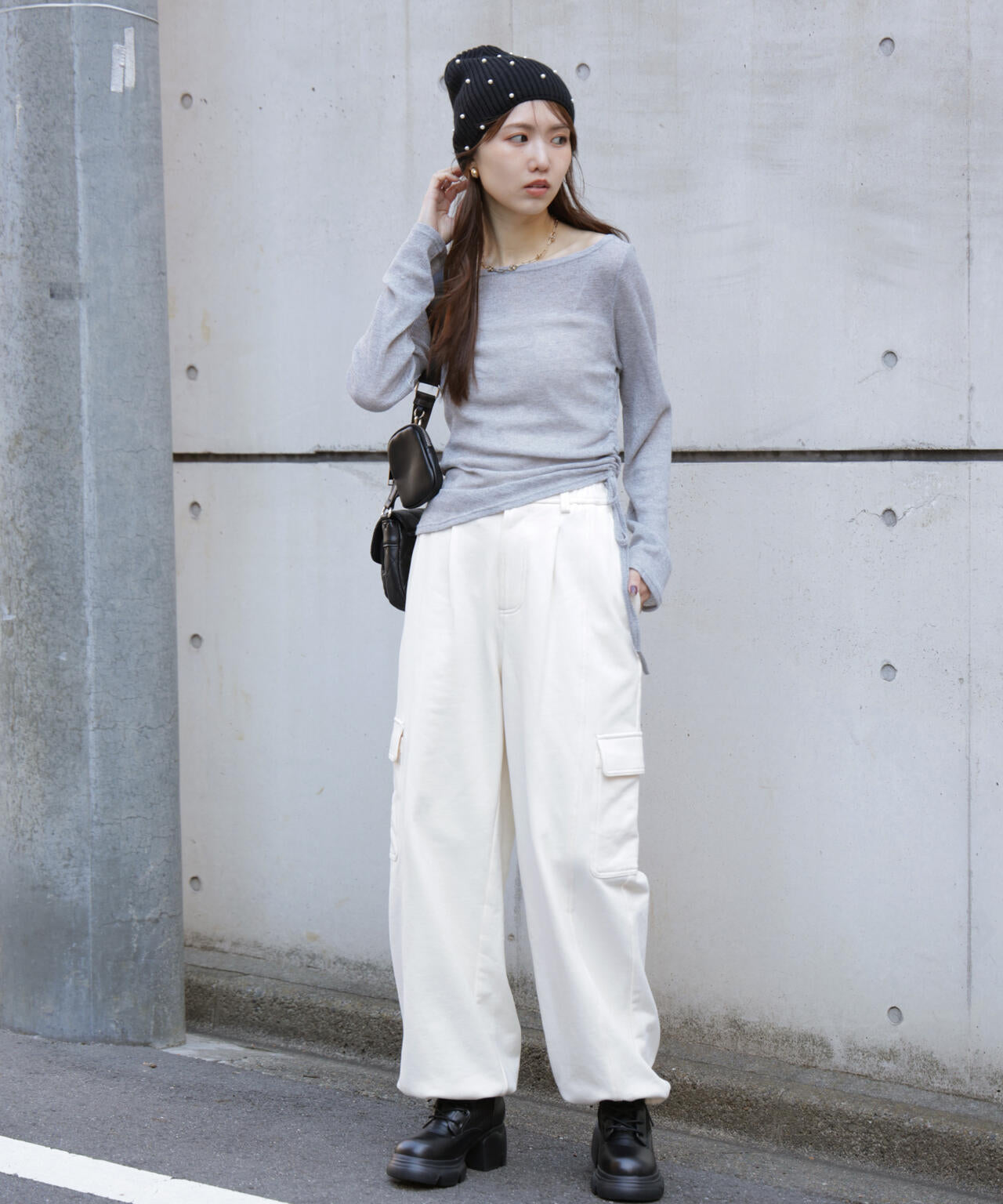 メランジドロストシャーリングカットソー