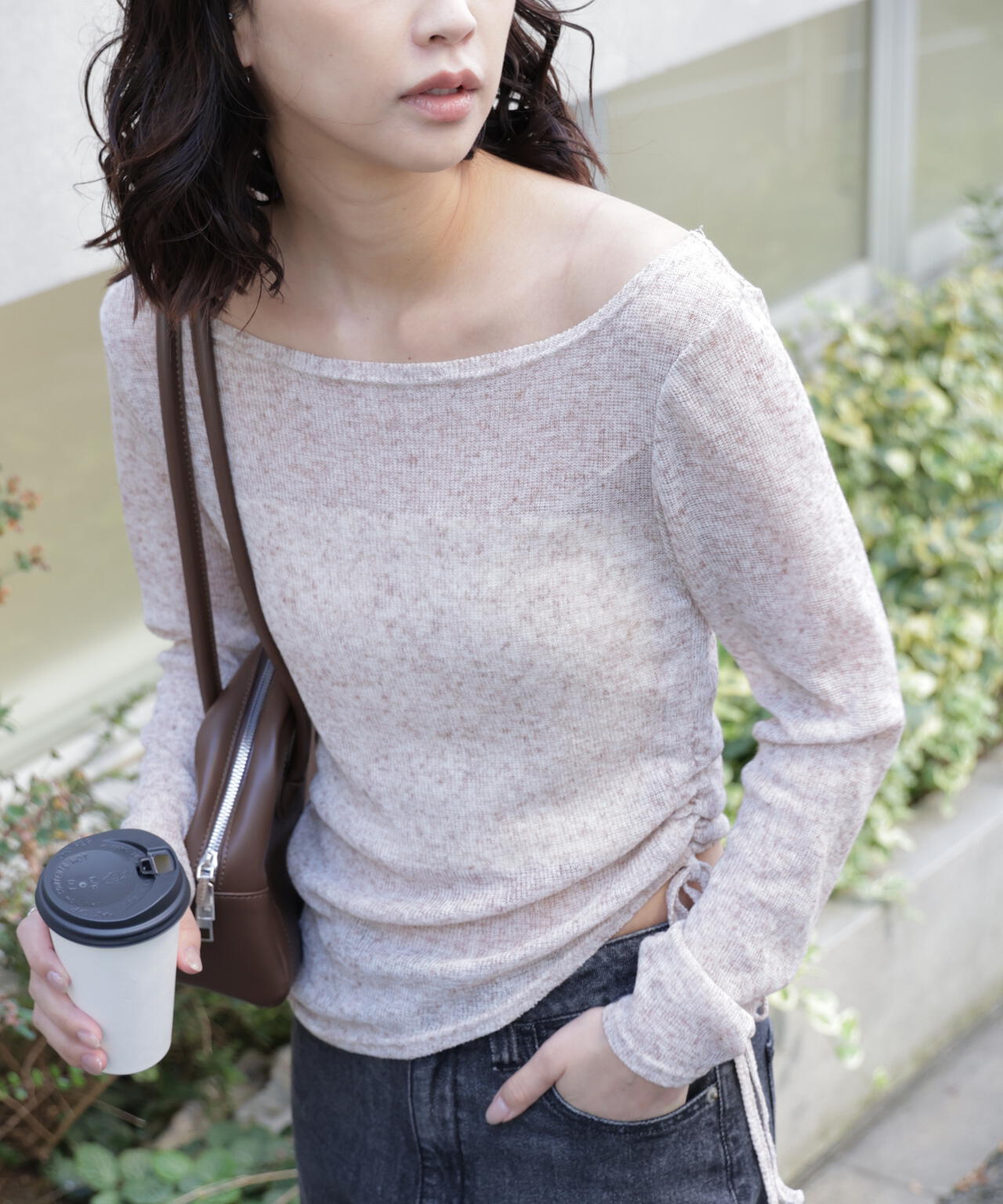 メランジドロストシャーリングカットソー