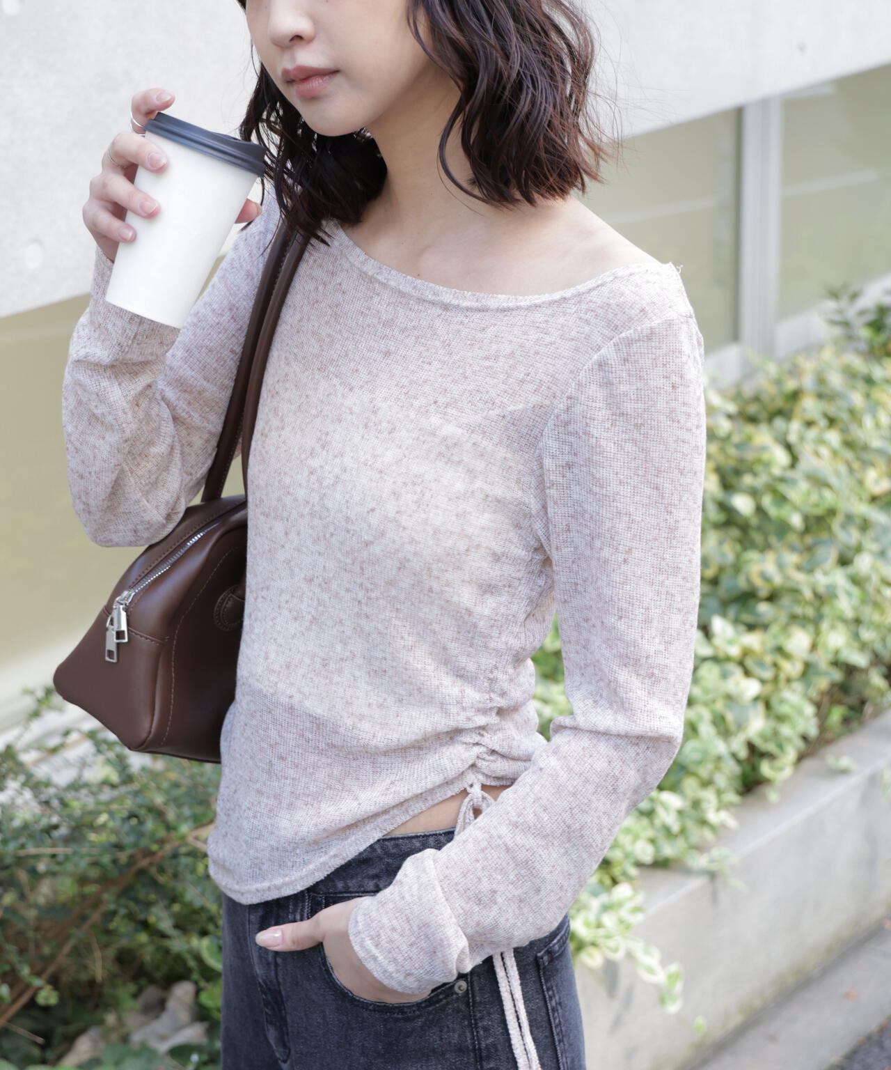 メランジドロストシャーリングカットソー