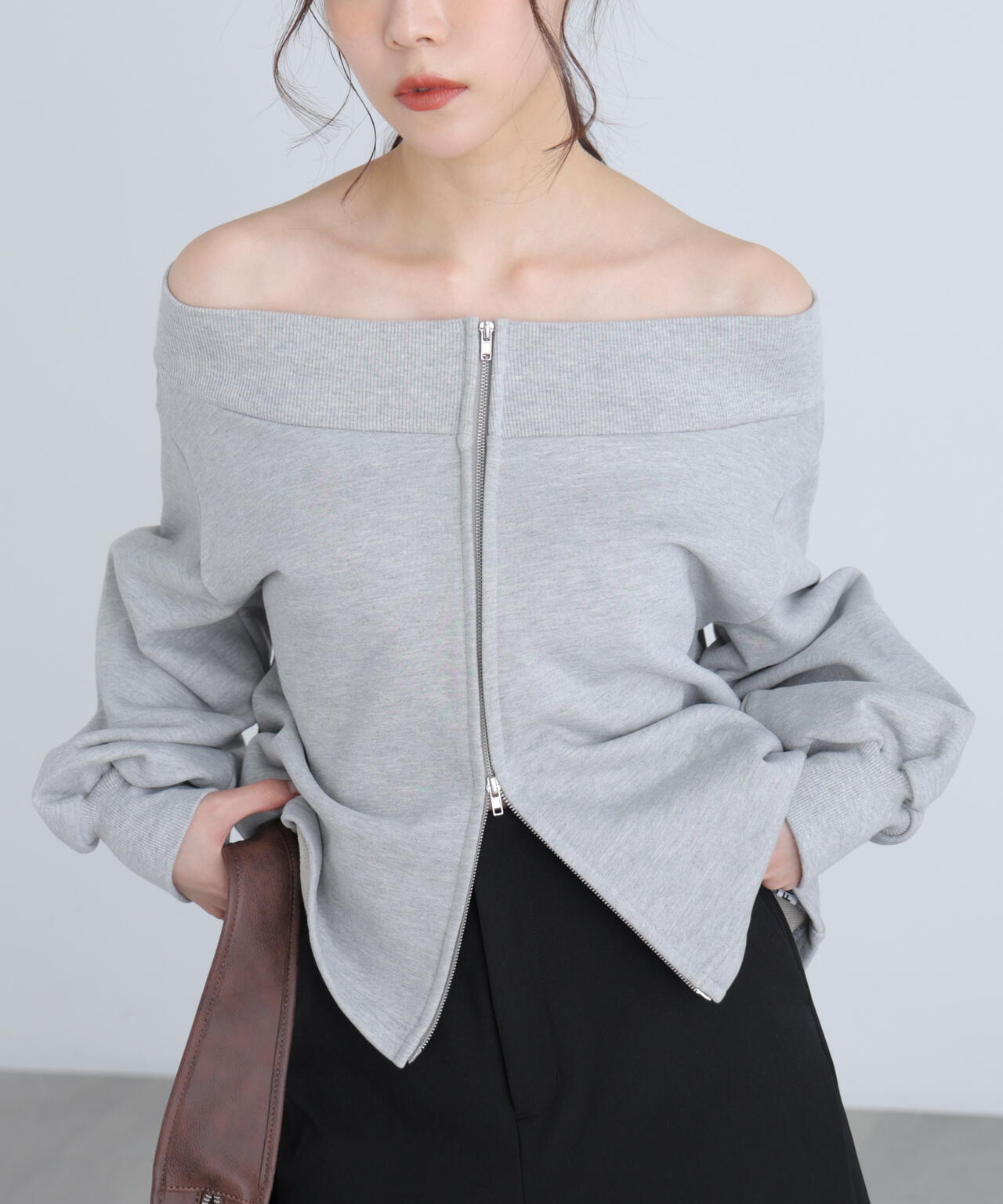 【MFM】袖バルーンオフショルZIPカットソー