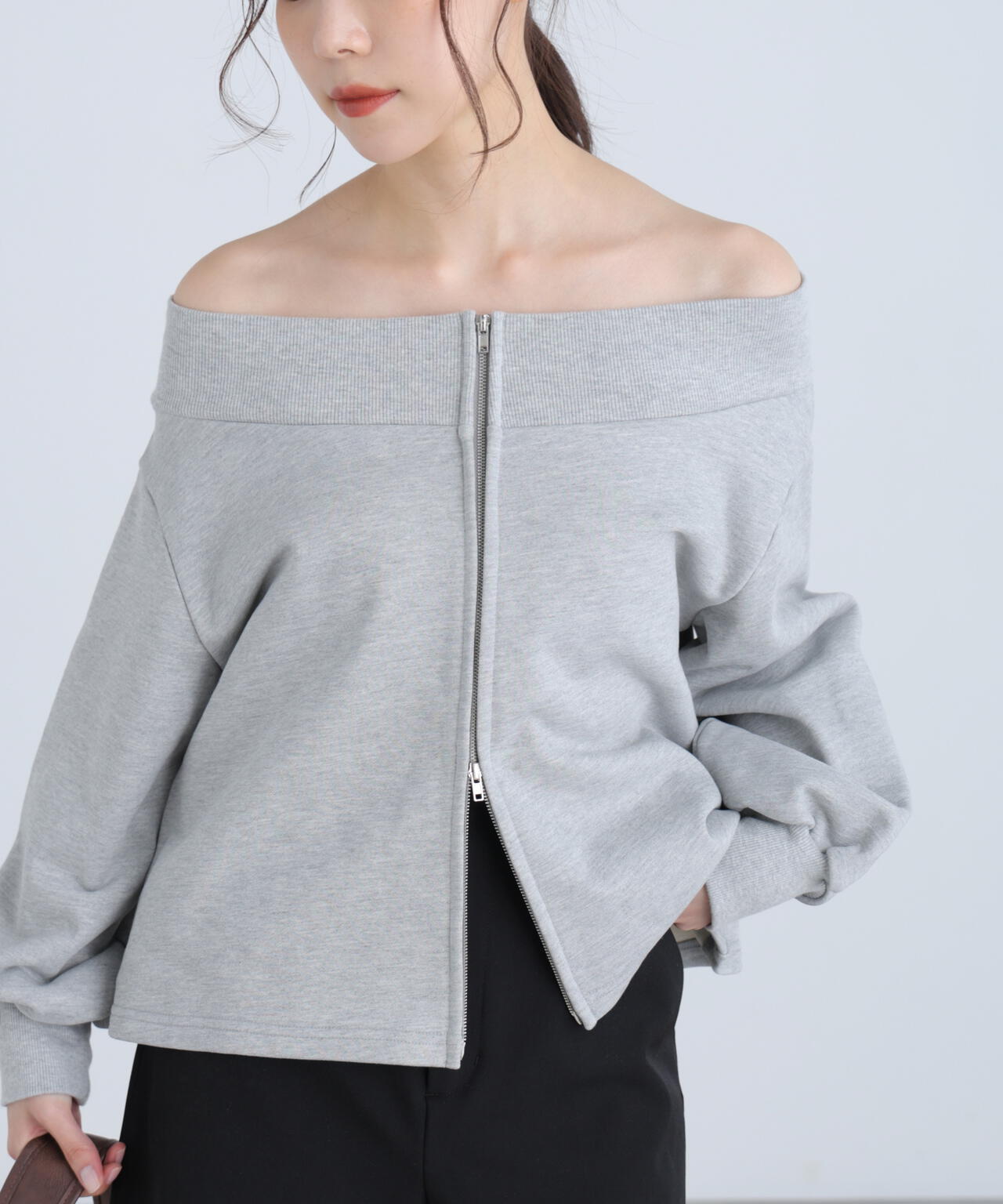 【MFM】袖バルーンオフショルZIPカットソー