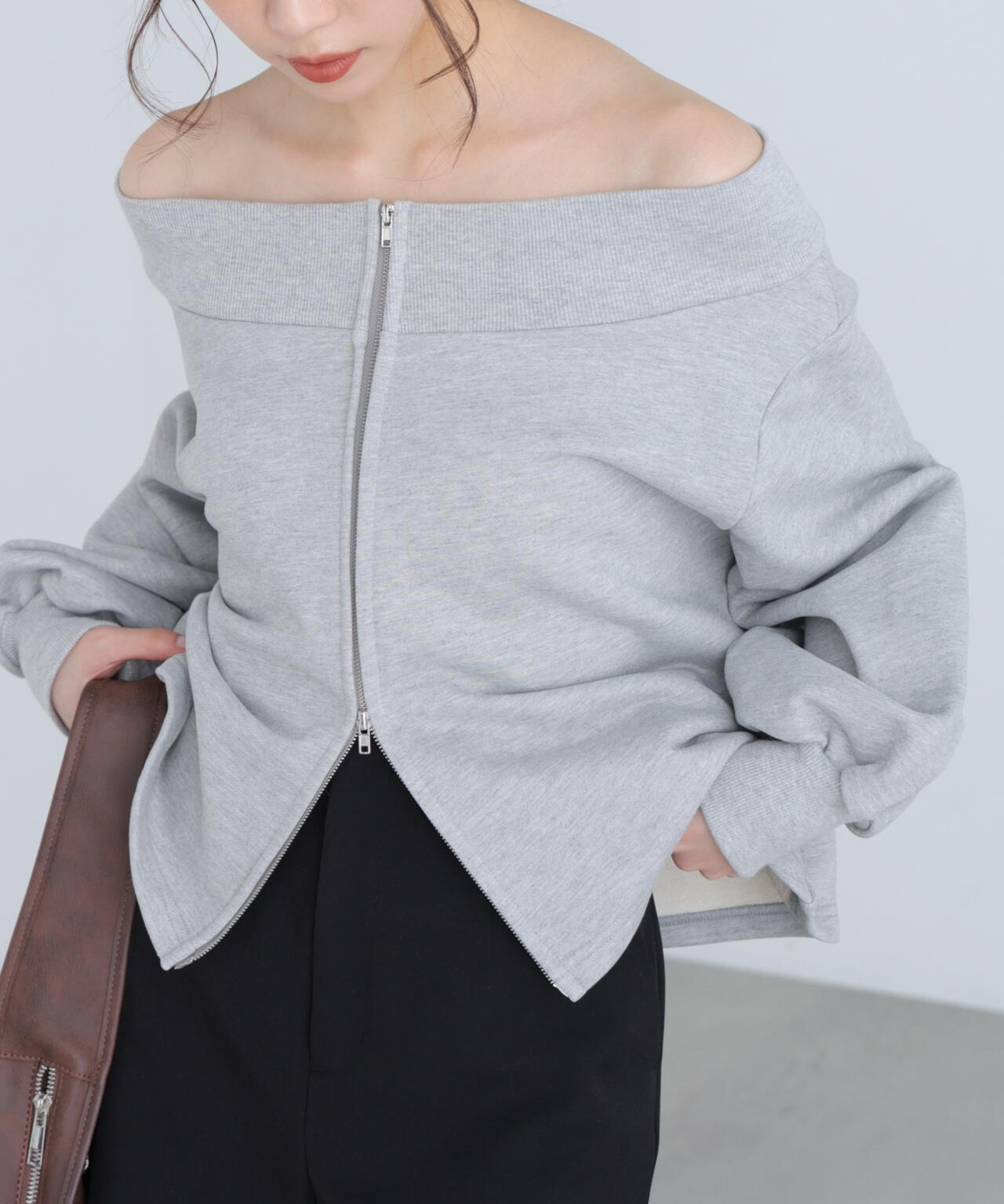 【MFM】袖バルーンオフショルZIPカットソー