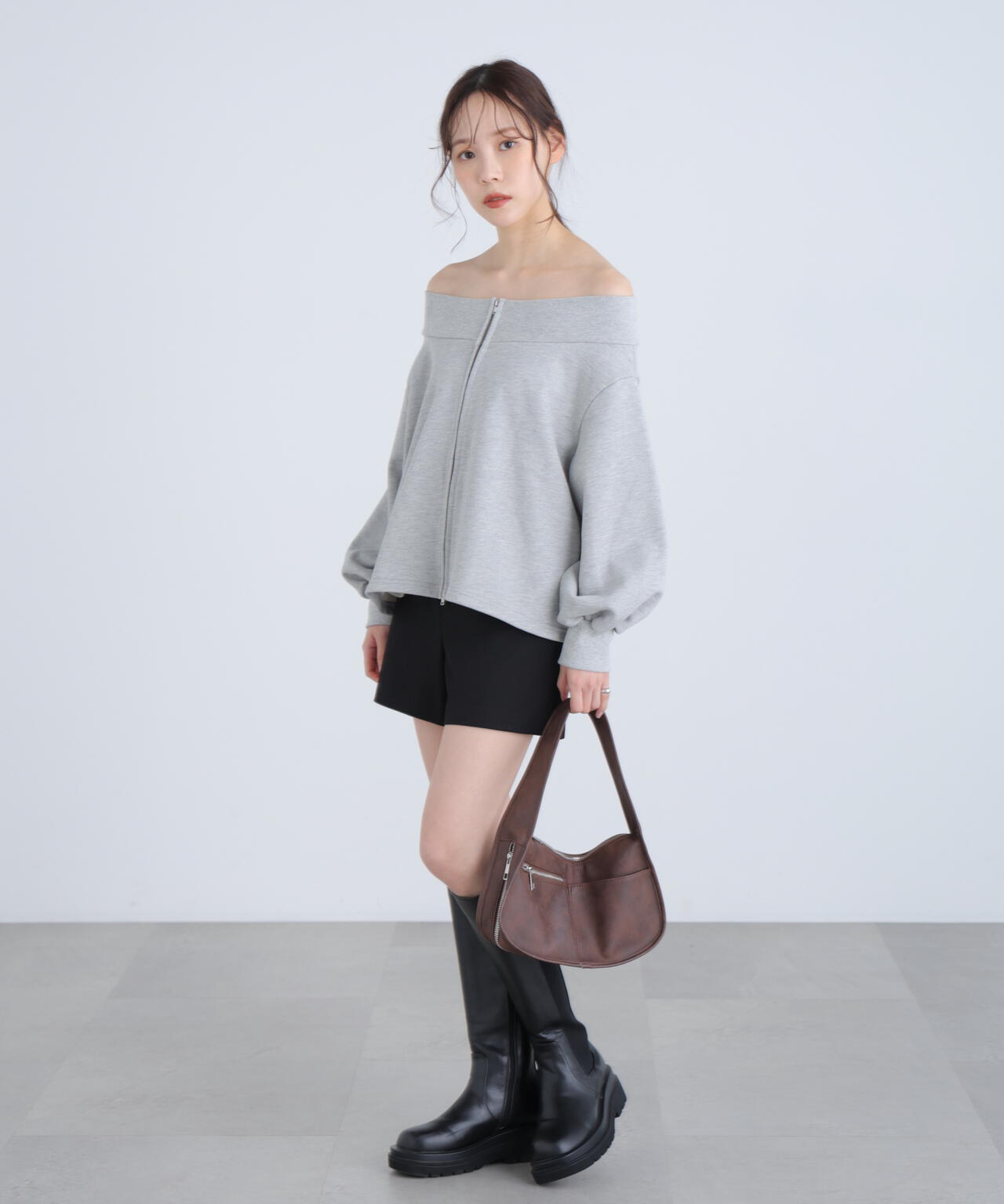 【MFM】袖バルーンオフショルZIPカットソー