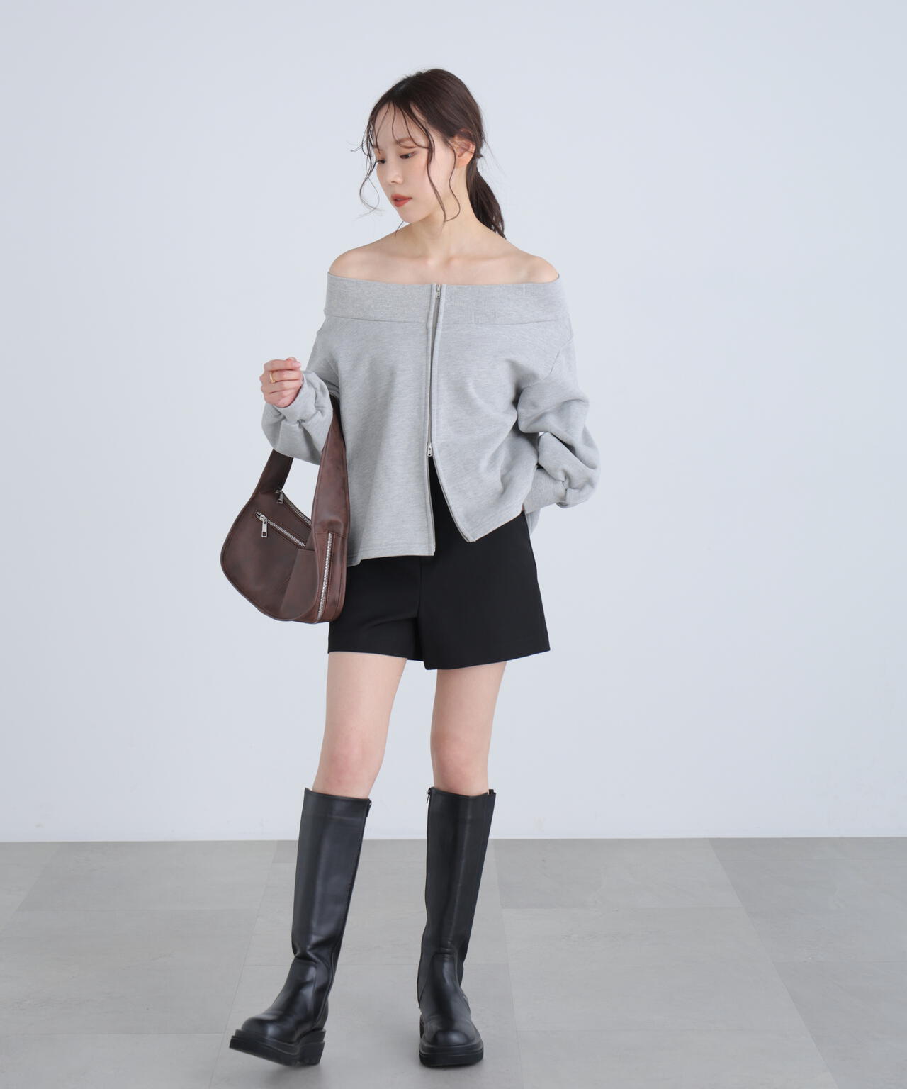 【MFM】袖バルーンオフショルZIPカットソー