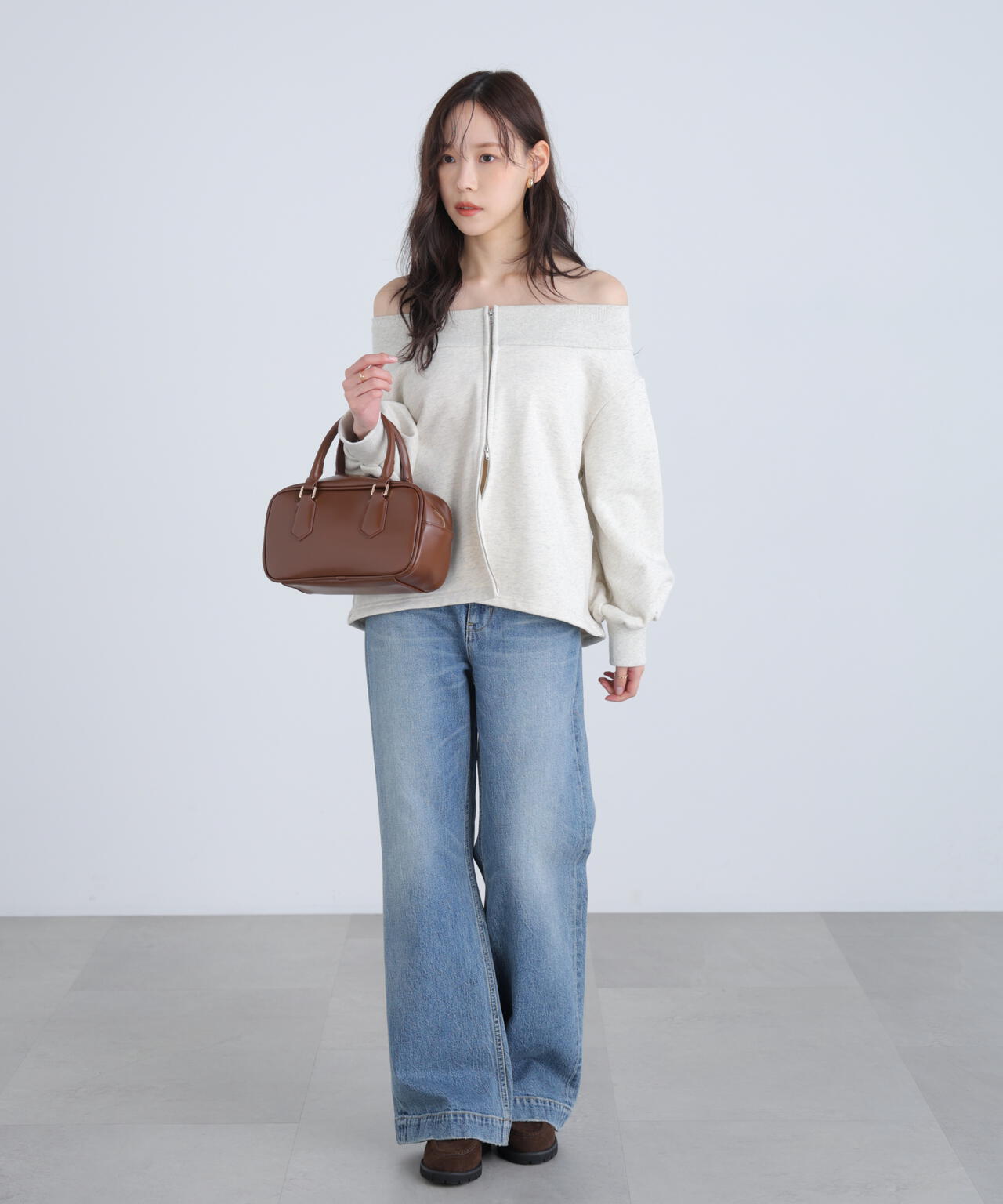 【MFM】袖バルーンオフショルZIPカットソー