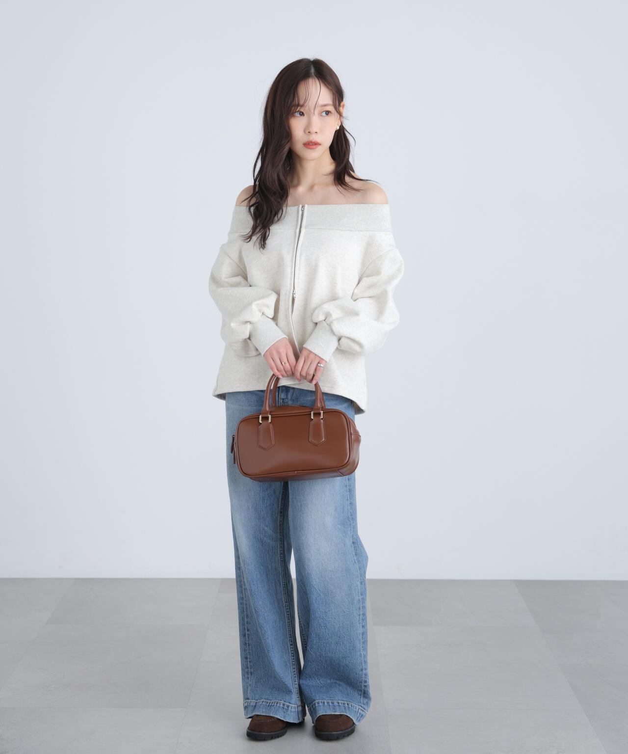 【MFM】袖バルーンオフショルZIPカットソー