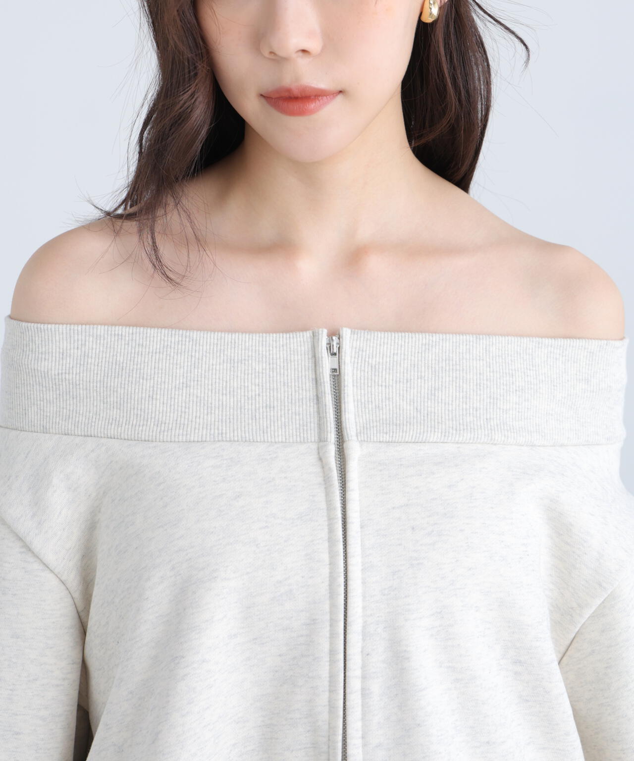 【MFM】袖バルーンオフショルZIPカットソー