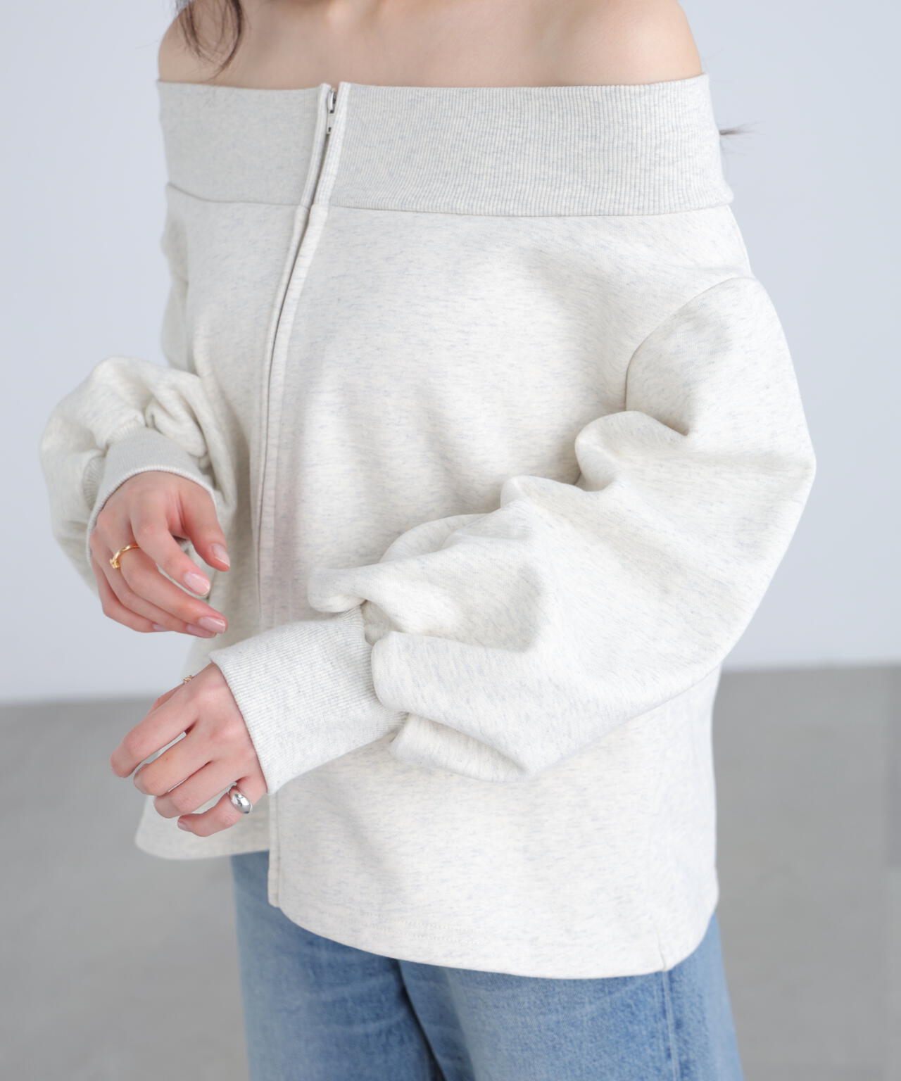 【MFM】袖バルーンオフショルZIPカットソー