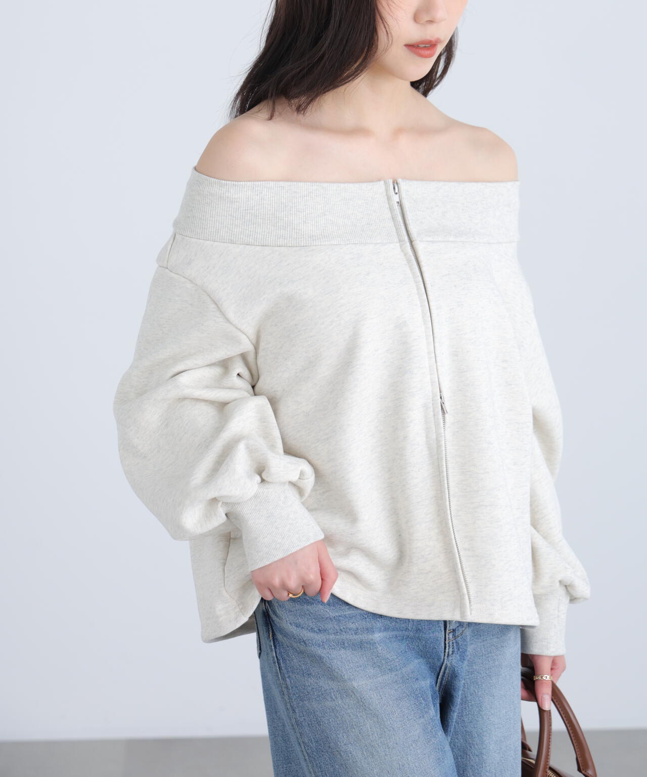 【MFM】袖バルーンオフショルZIPカットソー