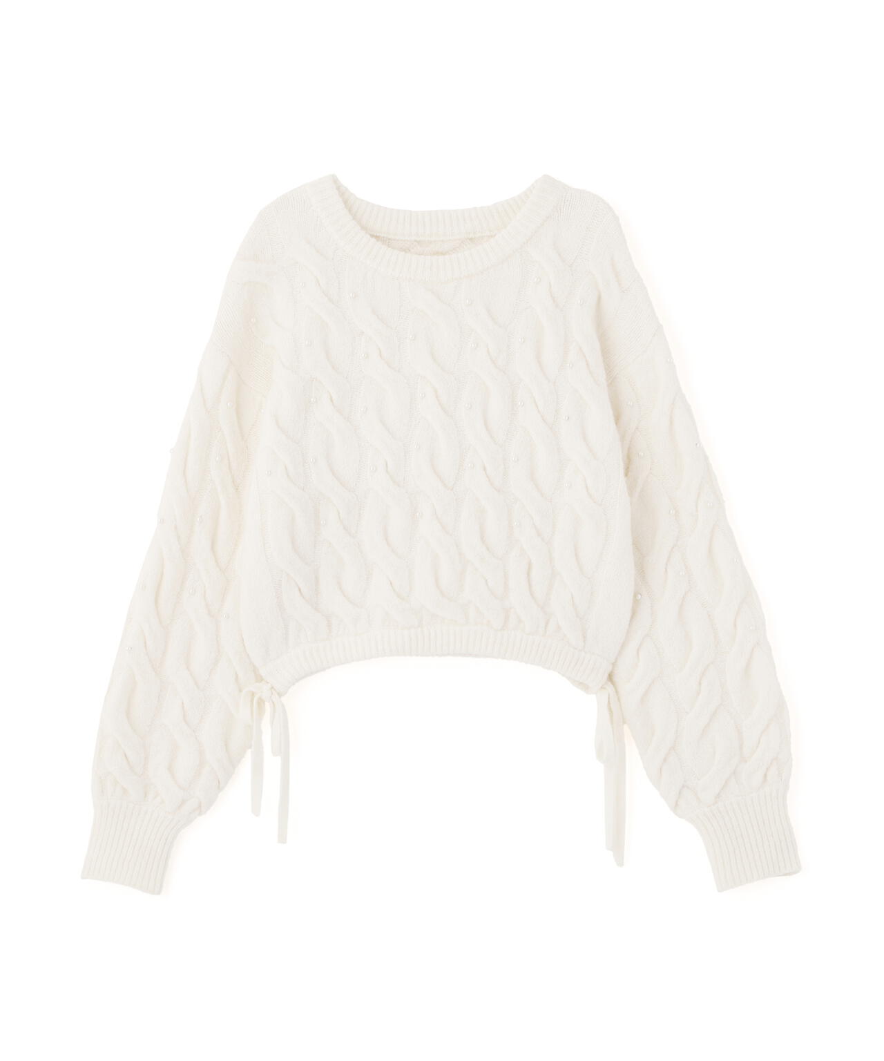 【レッド 追加生産予約】ウエストゴムパールミックスケーブルドロストニット