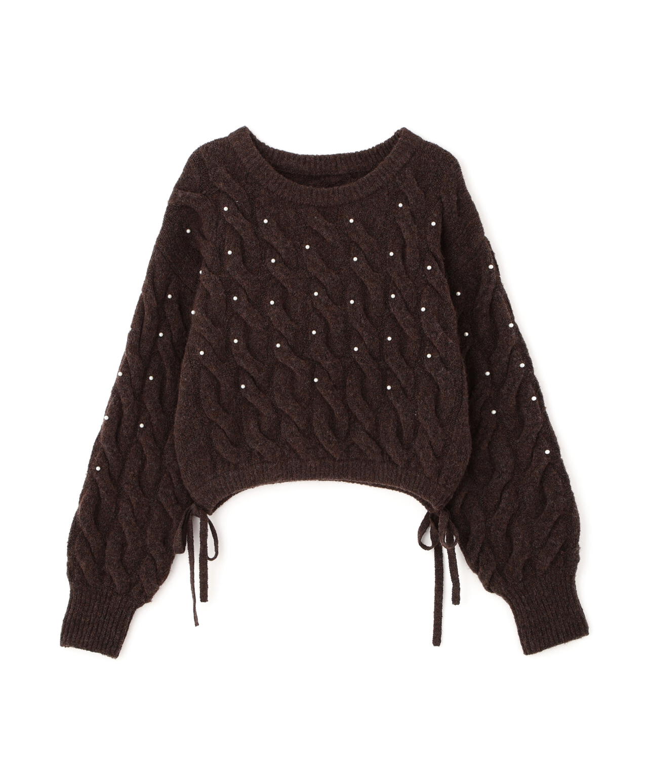 【レッド 追加生産予約】ウエストゴムパールミックスケーブルドロストニット