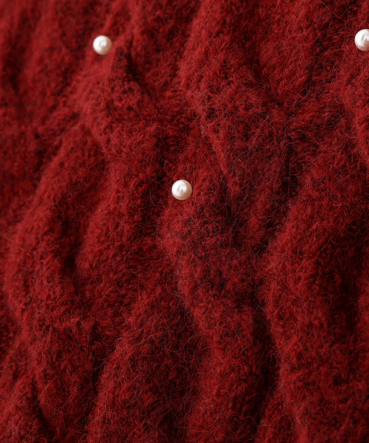 【レッド 追加生産予約】ウエストゴムパールミックスケーブルドロストニット