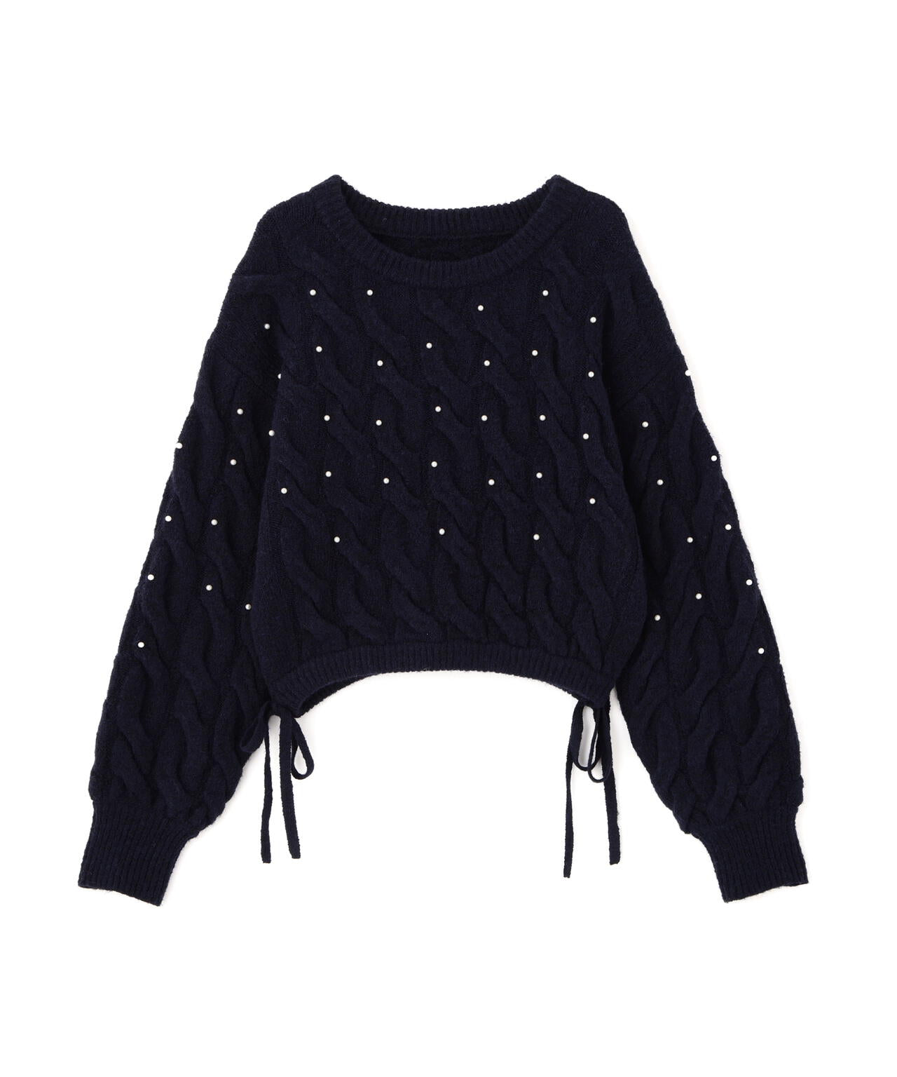 【レッド 追加生産予約】ウエストゴムパールミックスケーブルドロストニット