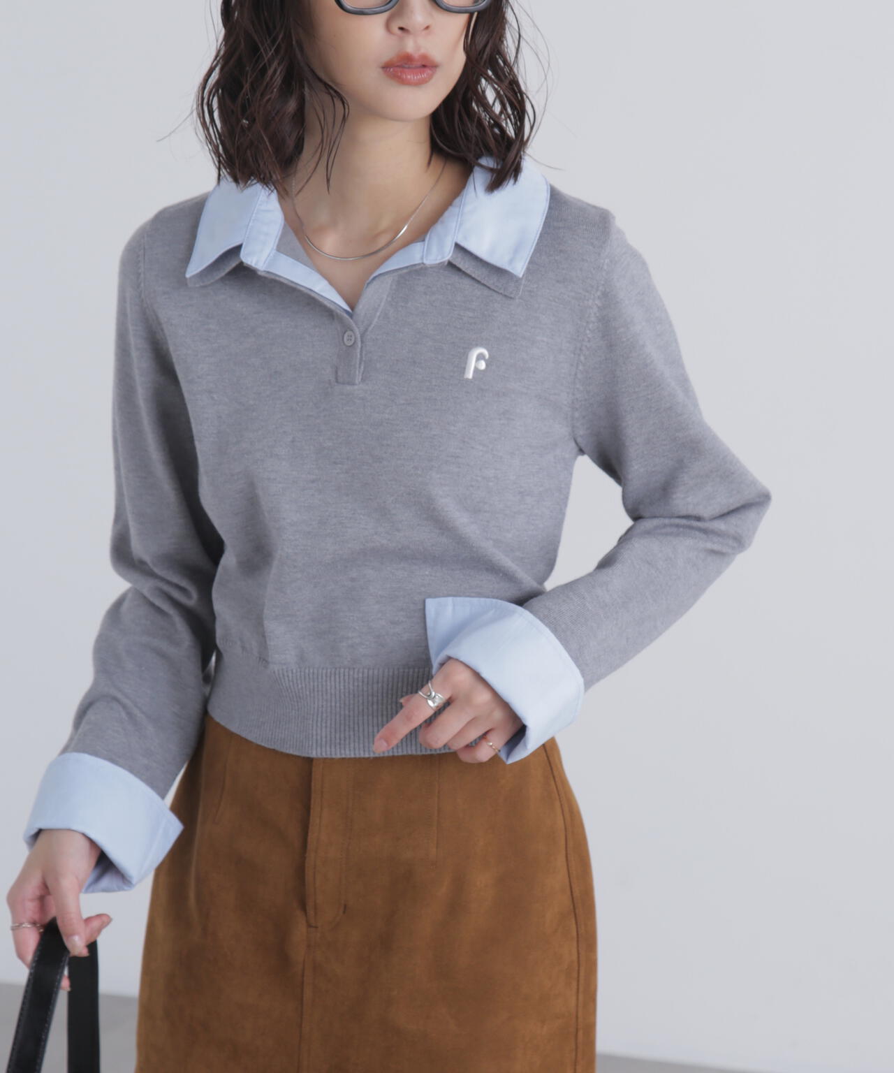 衿付きレイヤード風ポロニット