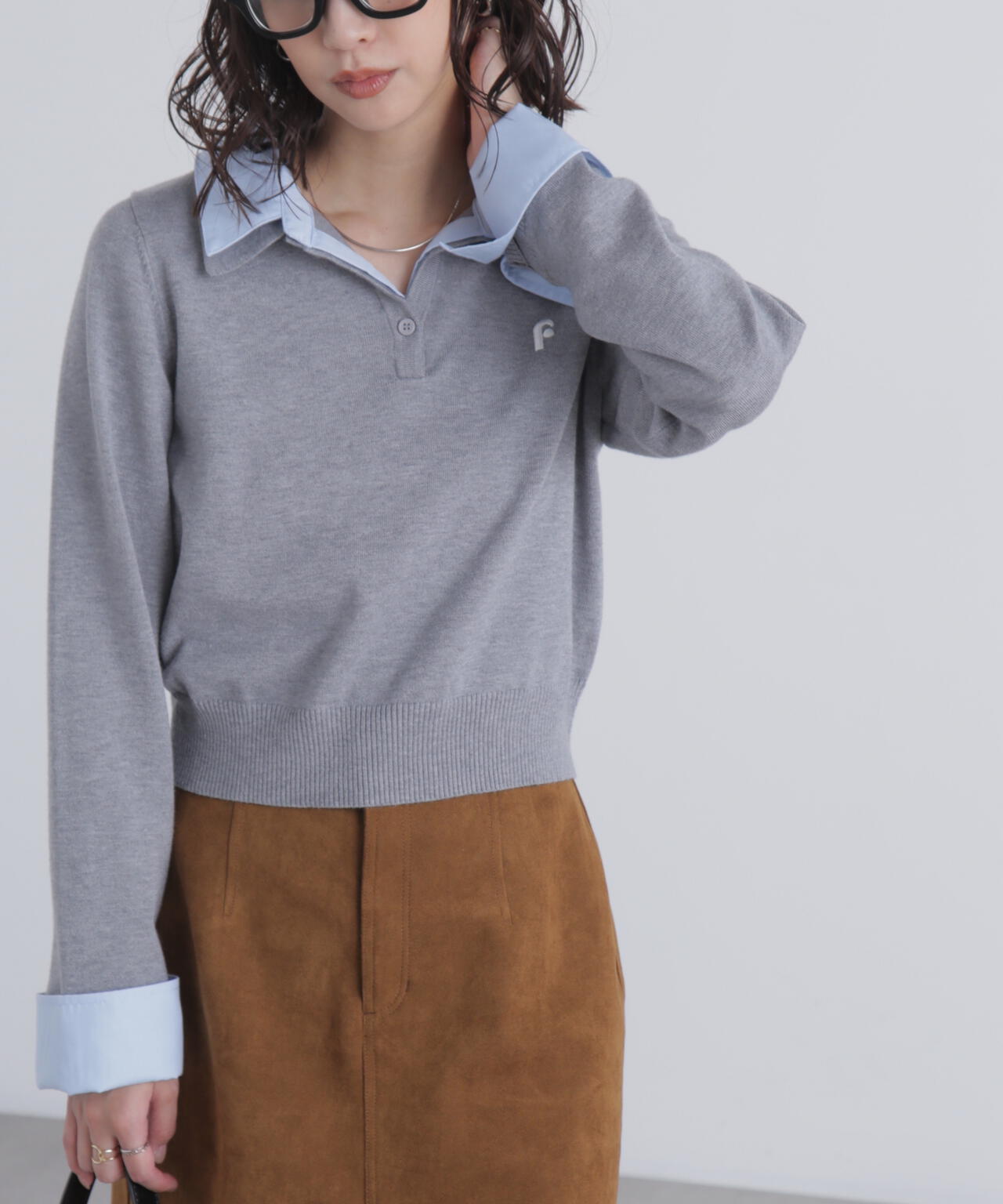 衿付きレイヤード風ポロニット