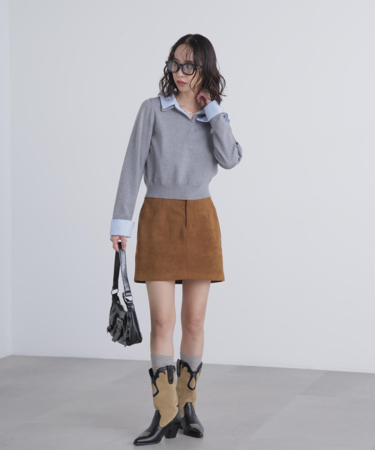 衿付きレイヤード風ポロニット