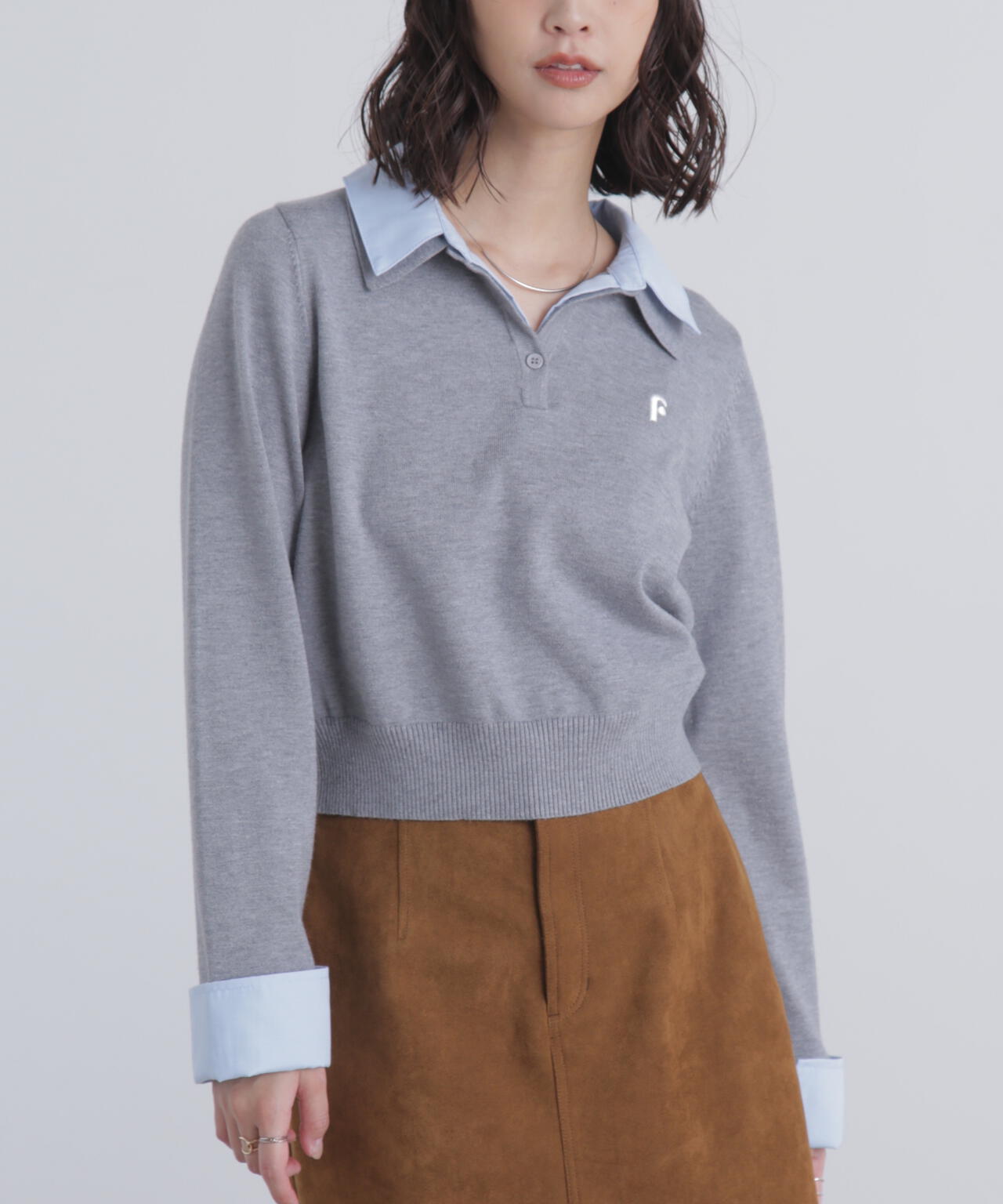 衿付きレイヤード風ポロニット