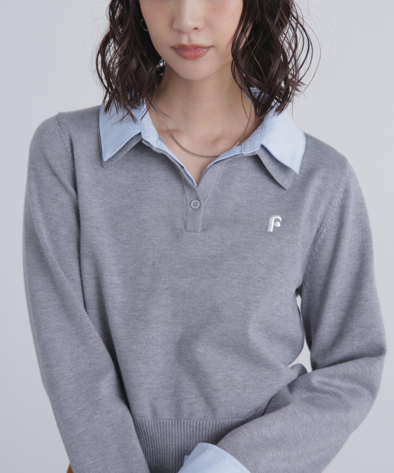 衿付きレイヤード風ポロニット