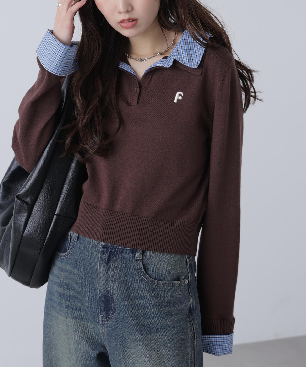 衿付きレイヤード風ポロニット