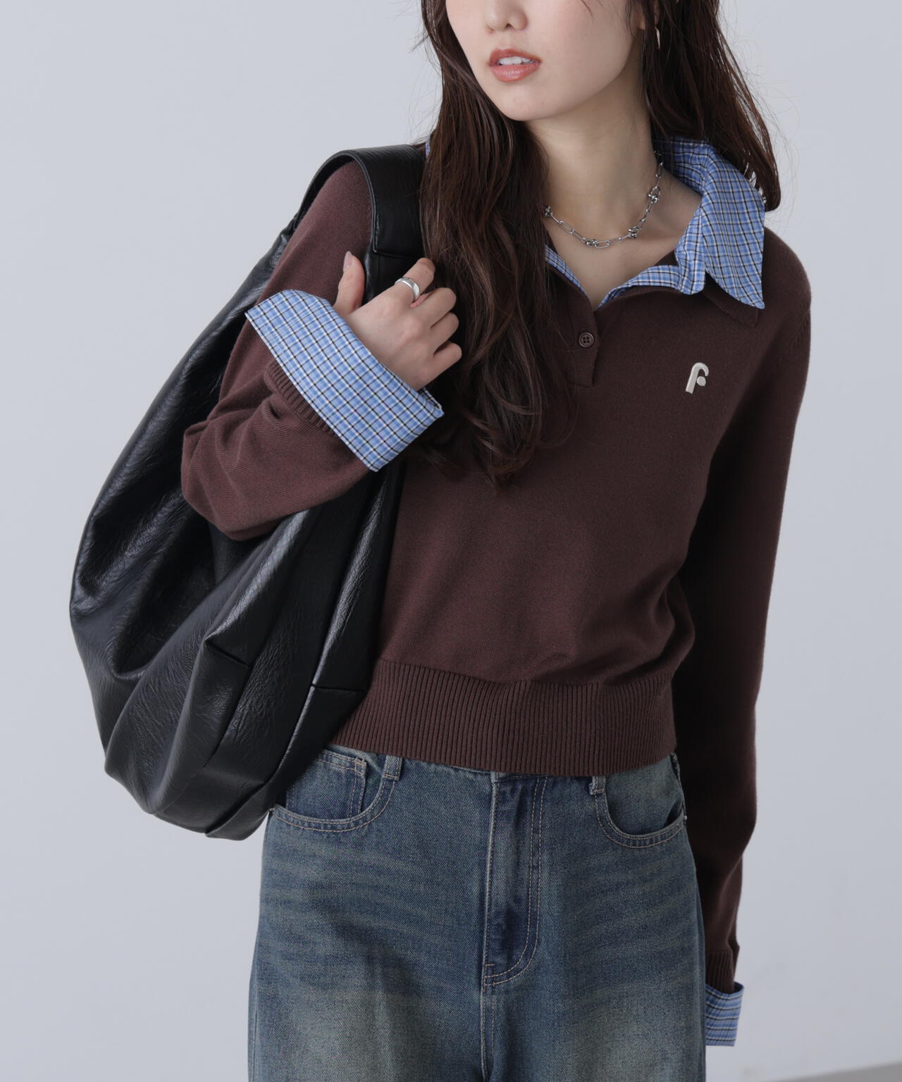 衿付きレイヤード風ポロニット