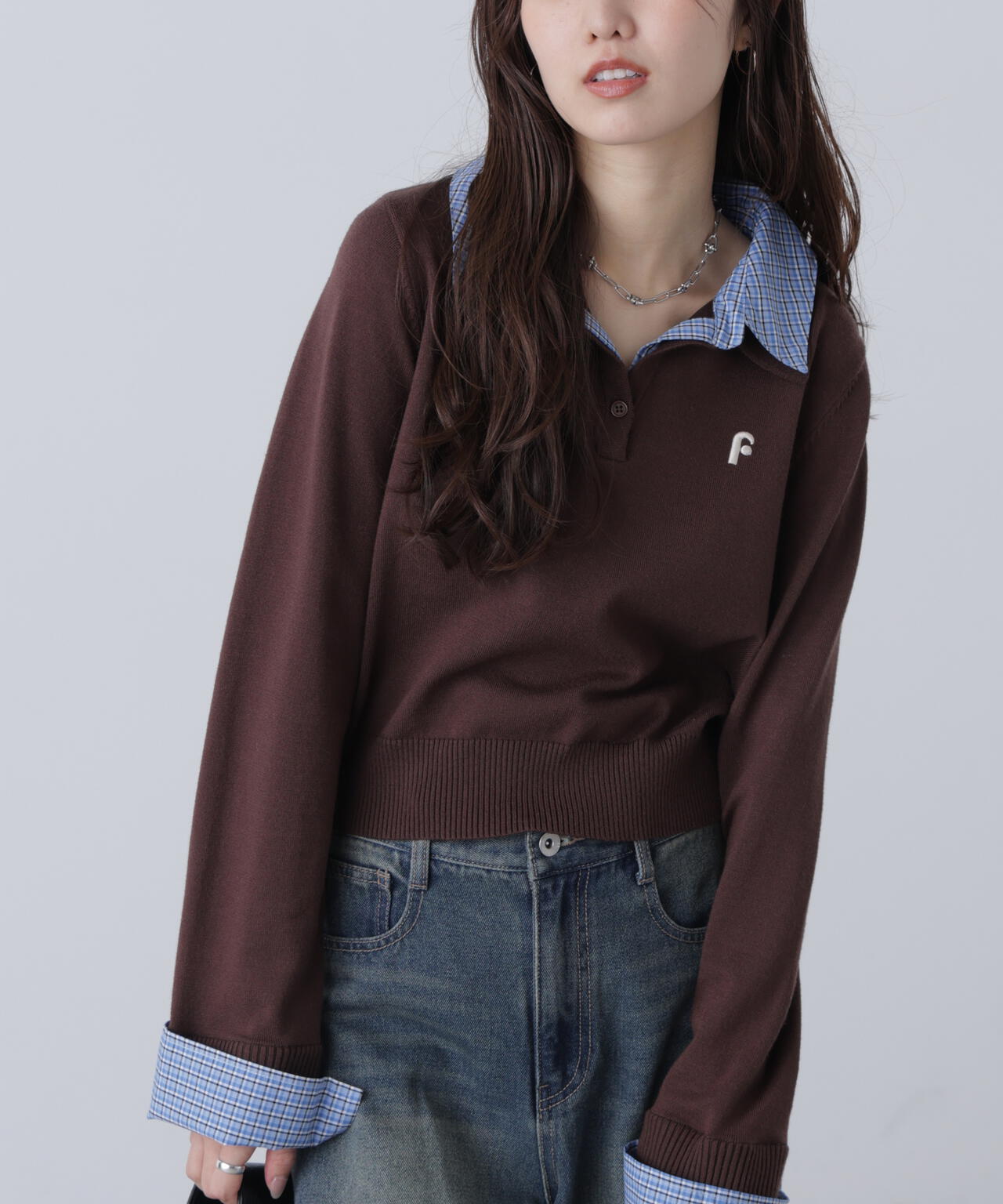 衿付きレイヤード風ポロニット