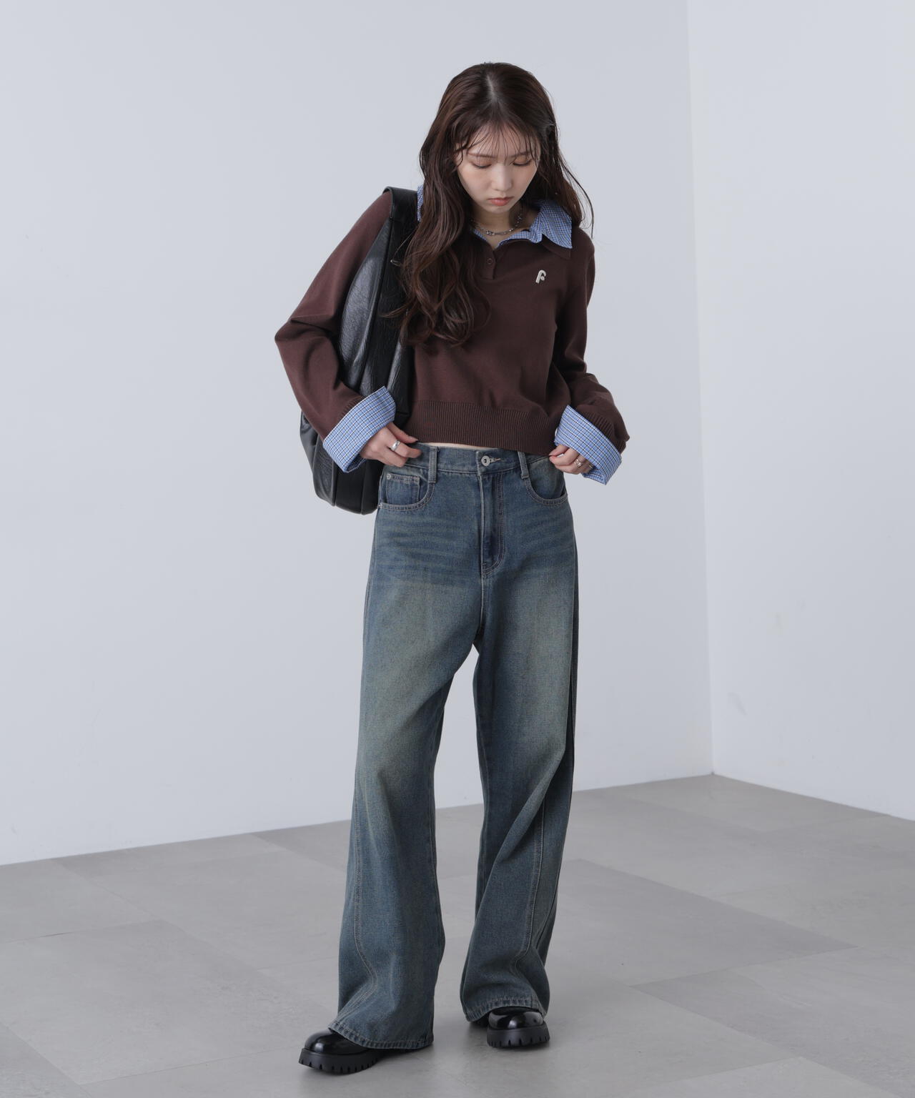 衿付きレイヤード風ポロニット