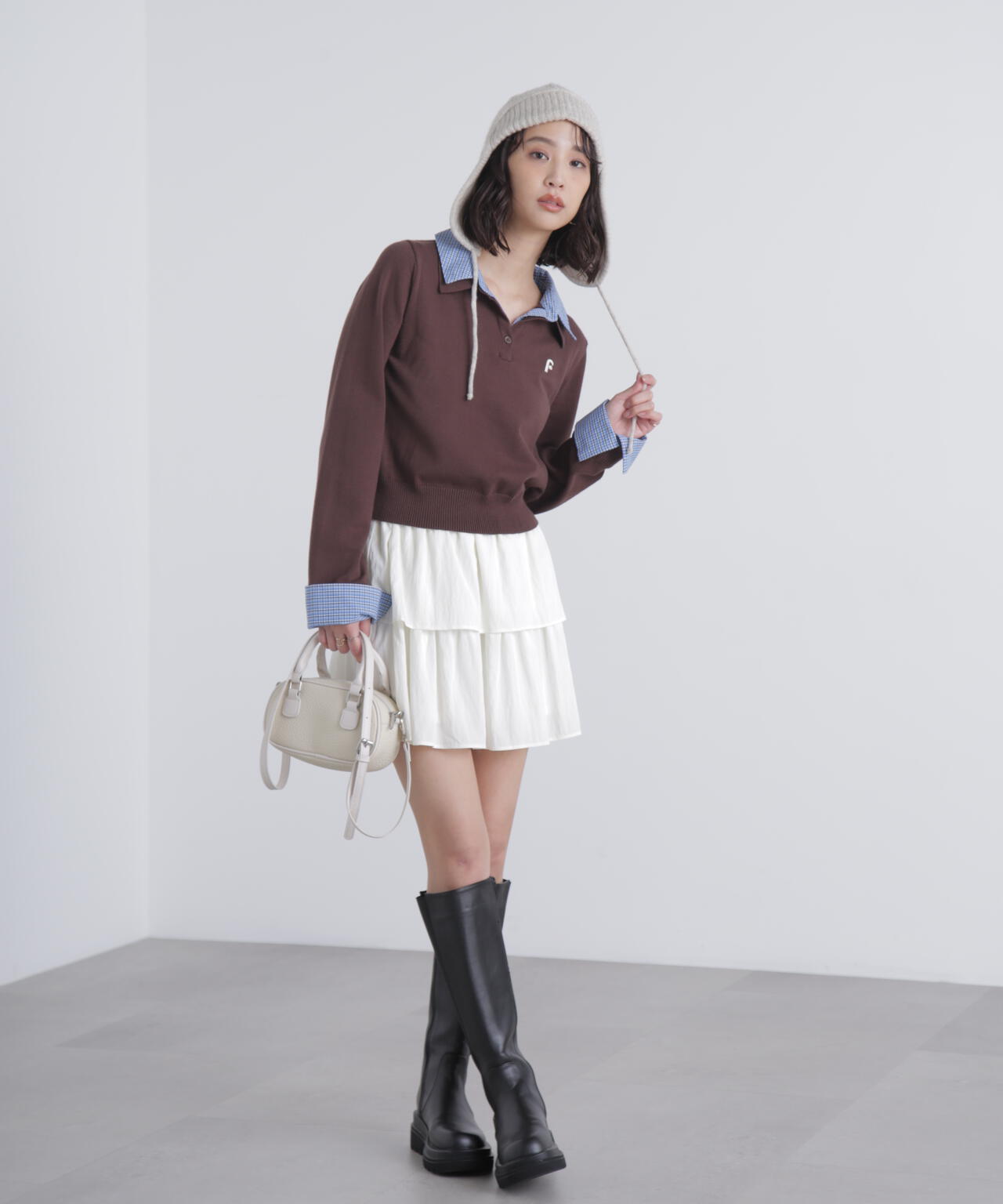 衿付きレイヤード風ポロニット