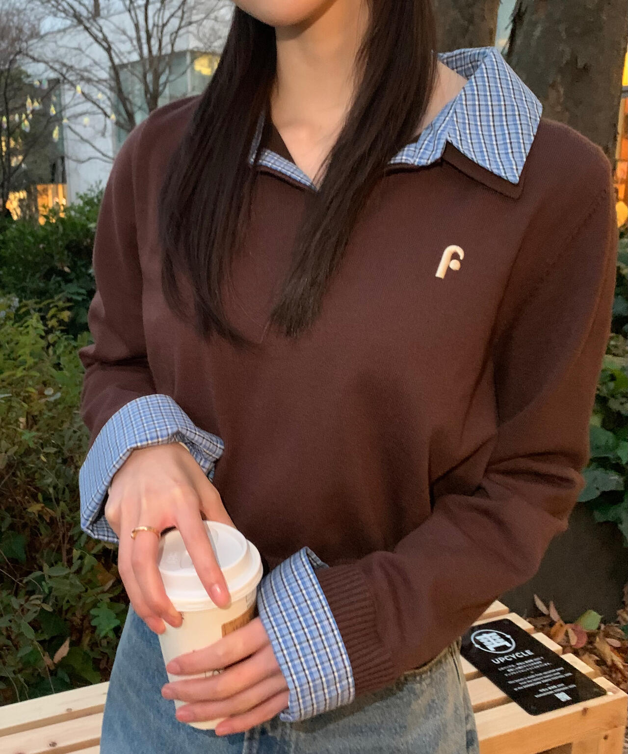 衿付きレイヤード風ポロニット