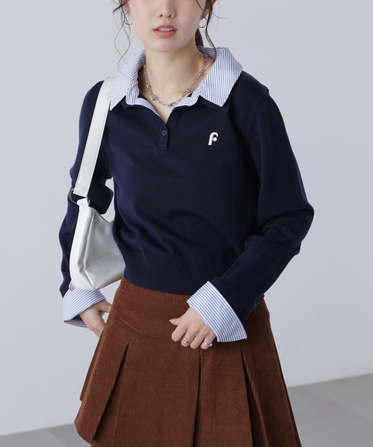 衿付きレイヤード風ポロニット