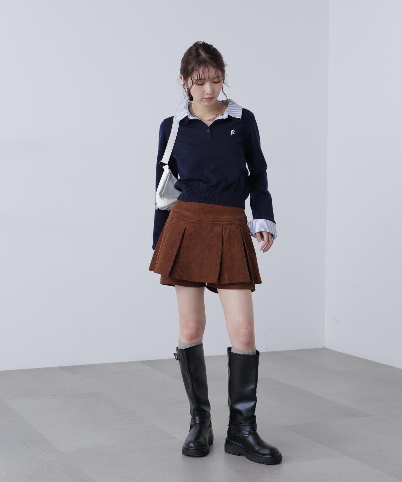 衿付きレイヤード風ポロニット