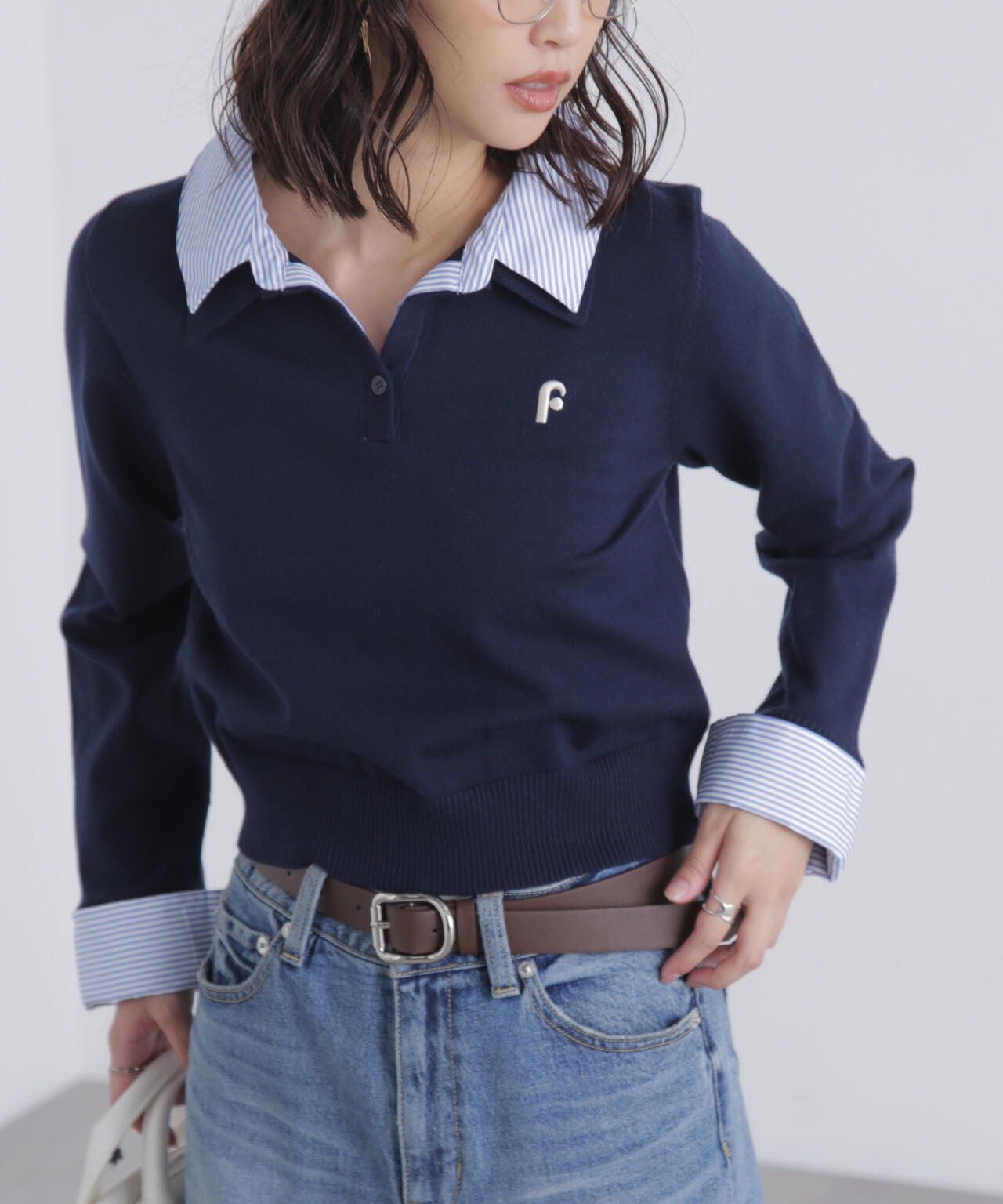 衿付きレイヤード風ポロニット