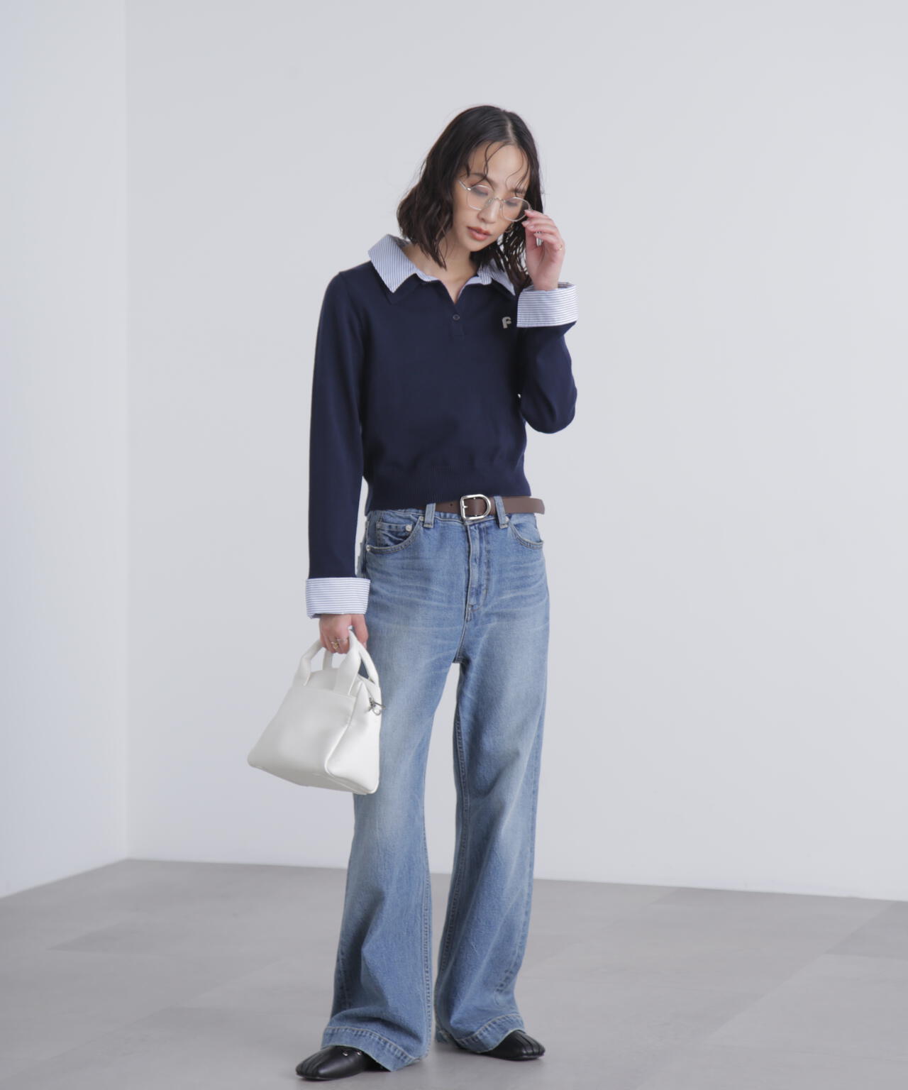 衿付きレイヤード風ポロニット