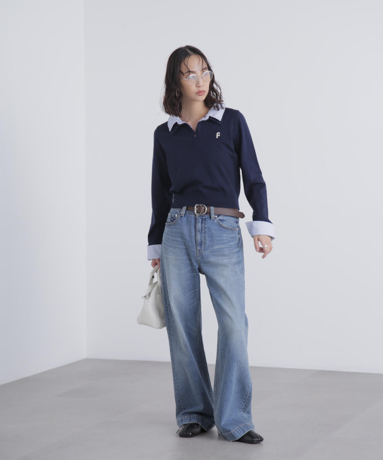 衿付きレイヤード風ポロニット