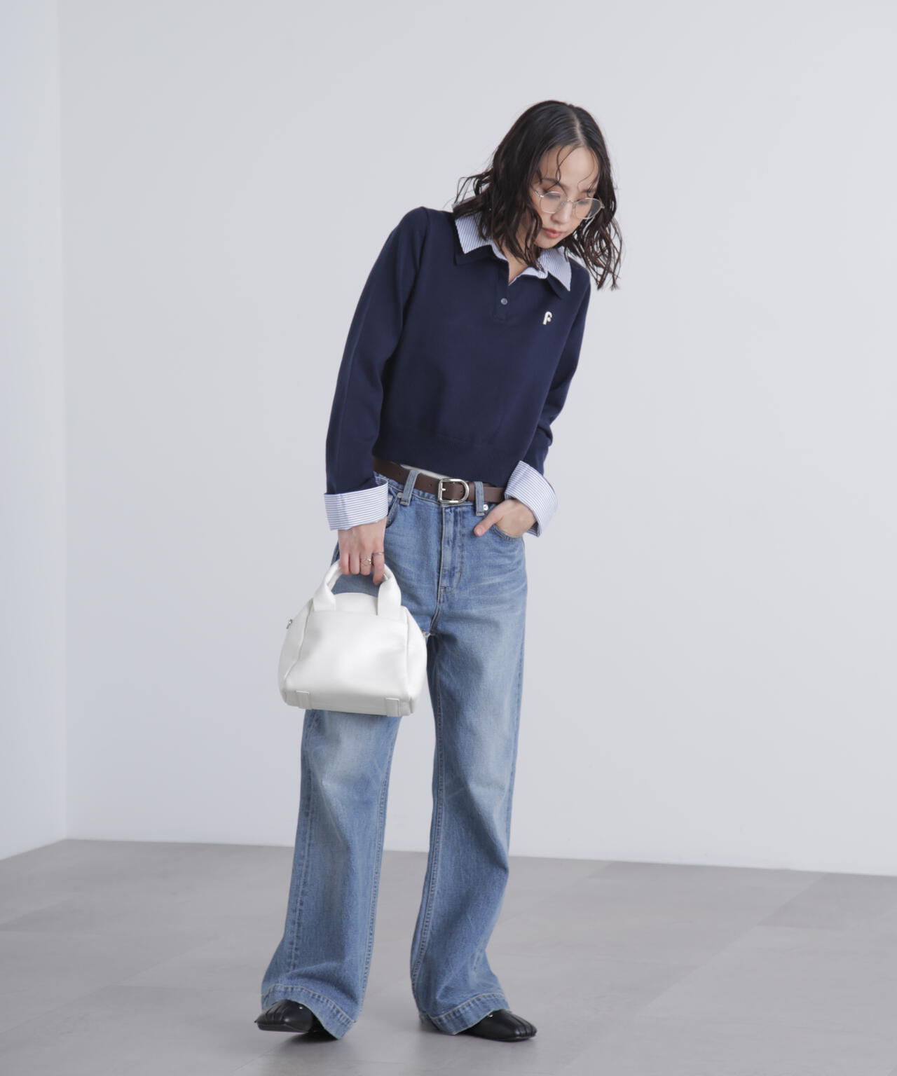 衿付きレイヤード風ポロニット