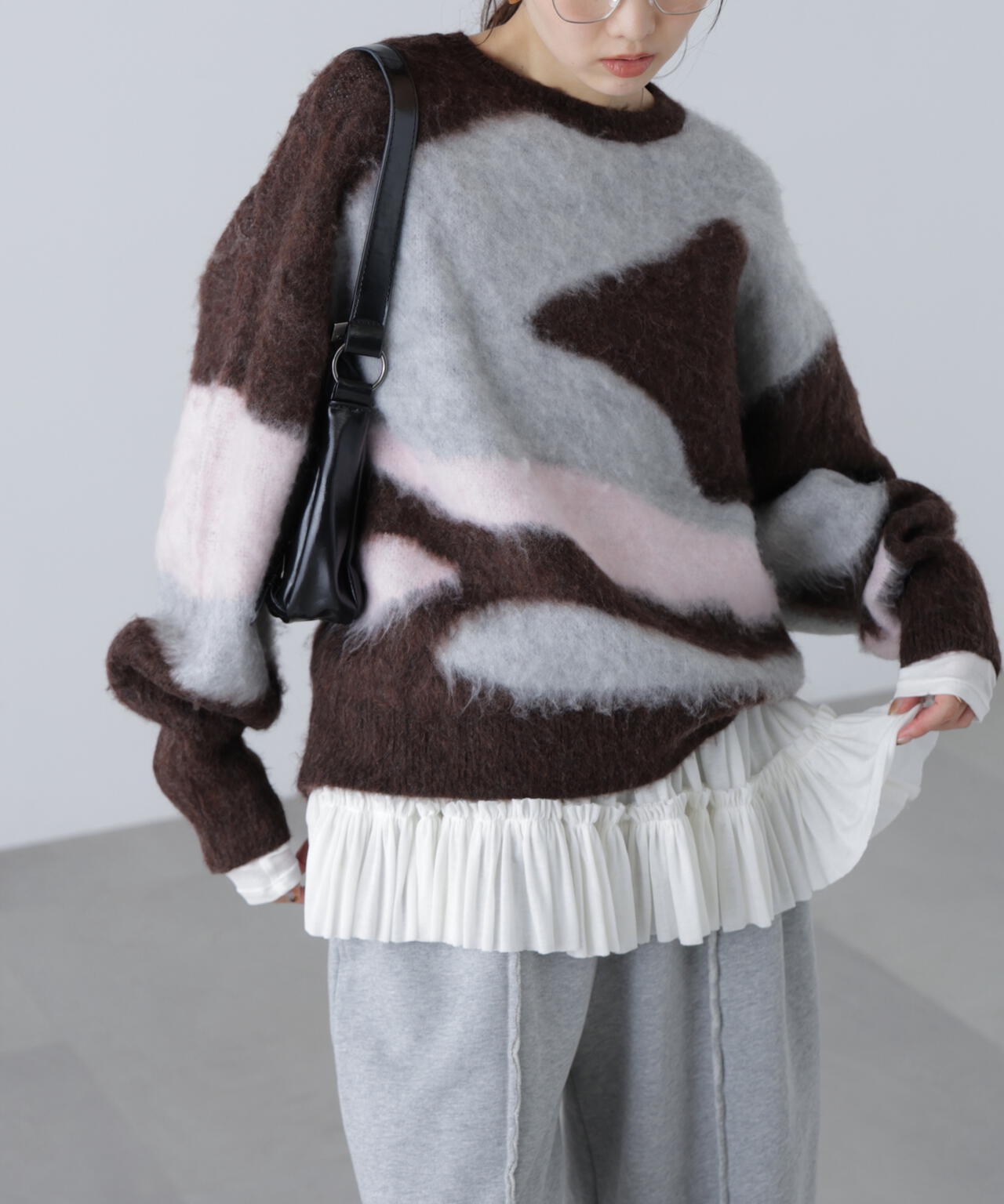 起毛ニュアンス柄ニット