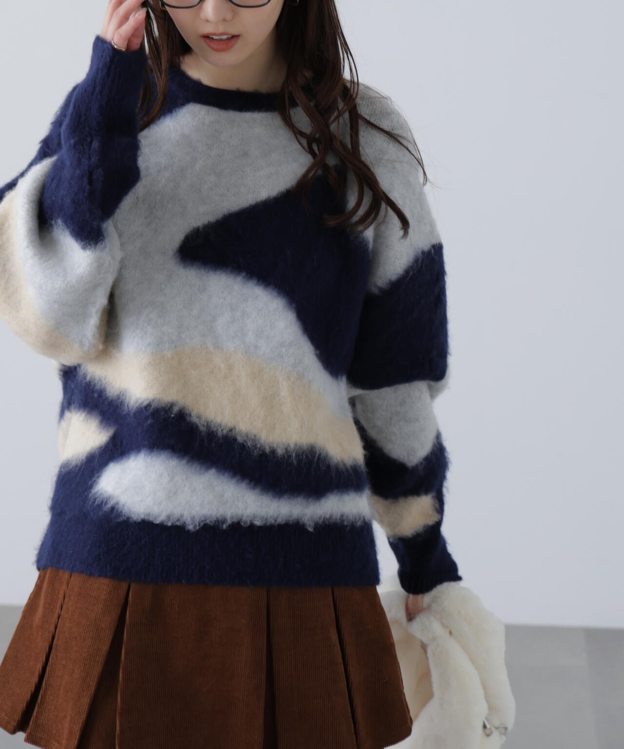 起毛ニュアンス柄ニット