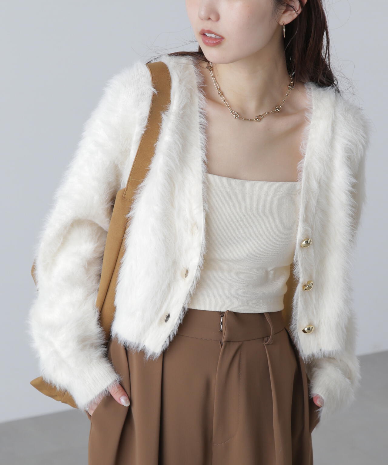 【はかな企画】金ボタンロングシャギーニットカーディガン〈MFM〉