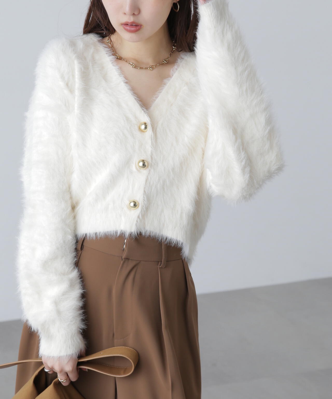 【はかな企画】金ボタンロングシャギーニットカーディガン〈MFM〉