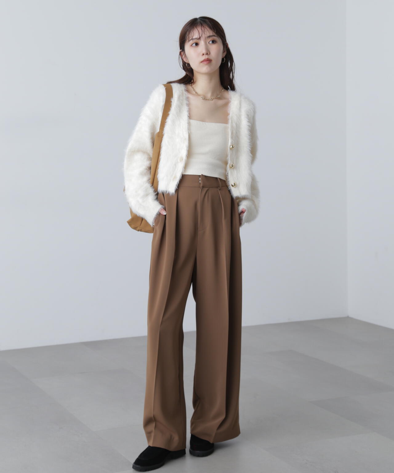 【はかな企画】金ボタンロングシャギーニットカーディガン〈MFM〉