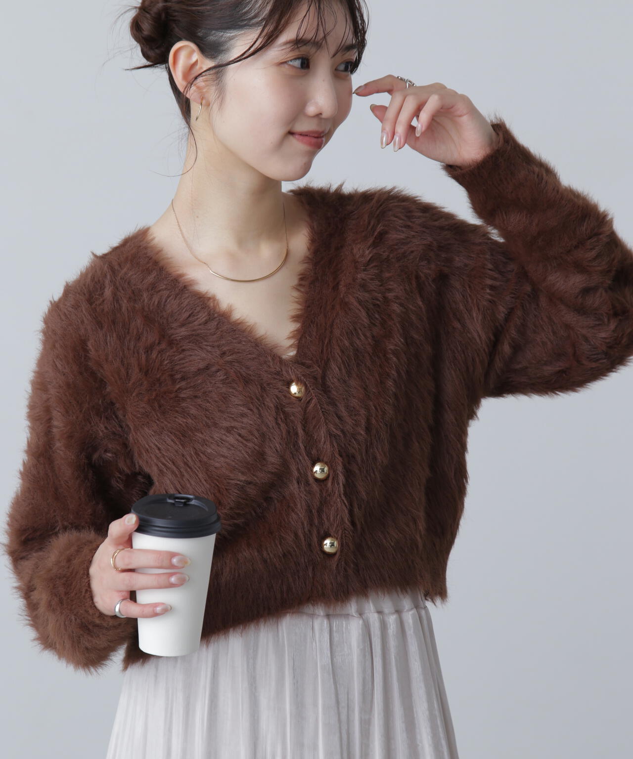 【はかな企画】金ボタンロングシャギーニットカーディガン〈MFM〉