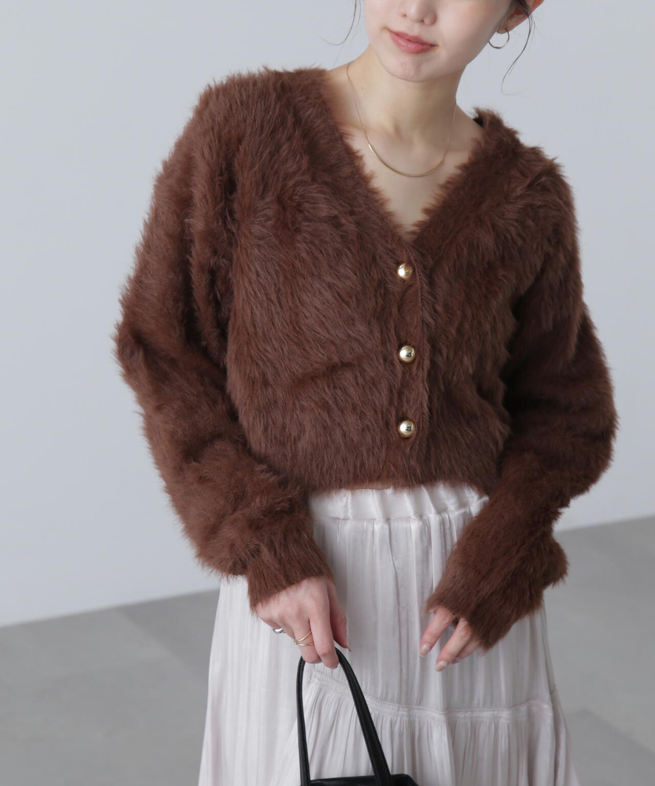 【はかな企画】金ボタンロングシャギーニットカーディガン〈MFM〉