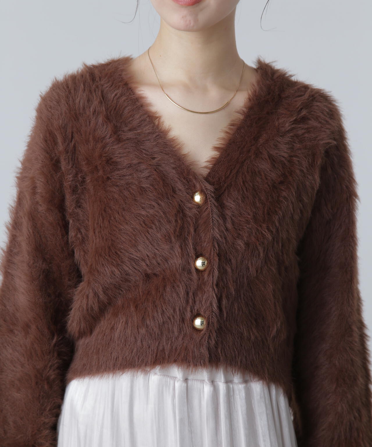 【はかな企画】金ボタンロングシャギーニットカーディガン〈MFM〉