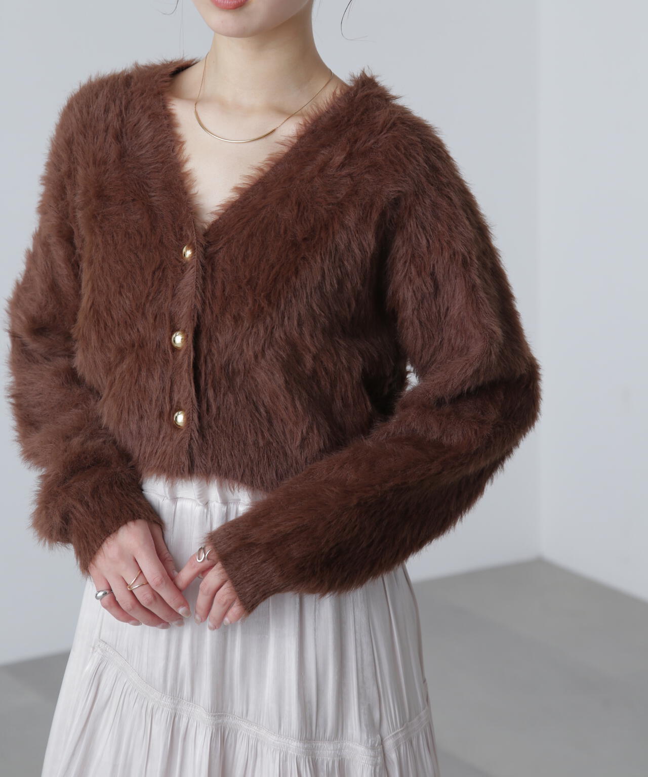 【はかな企画】金ボタンロングシャギーニットカーディガン〈MFM〉