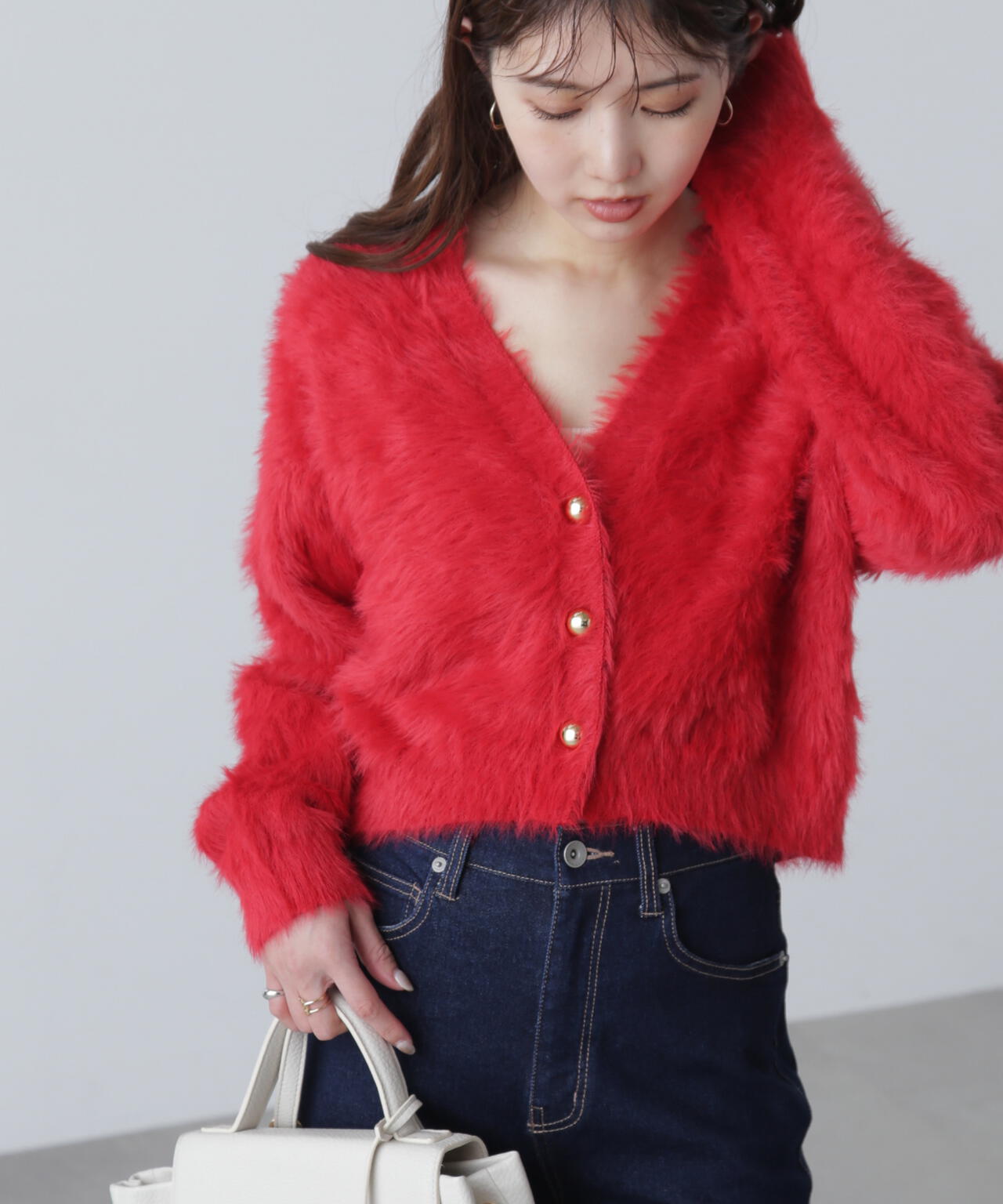 【はかな企画】金ボタンロングシャギーニットカーディガン〈MFM〉