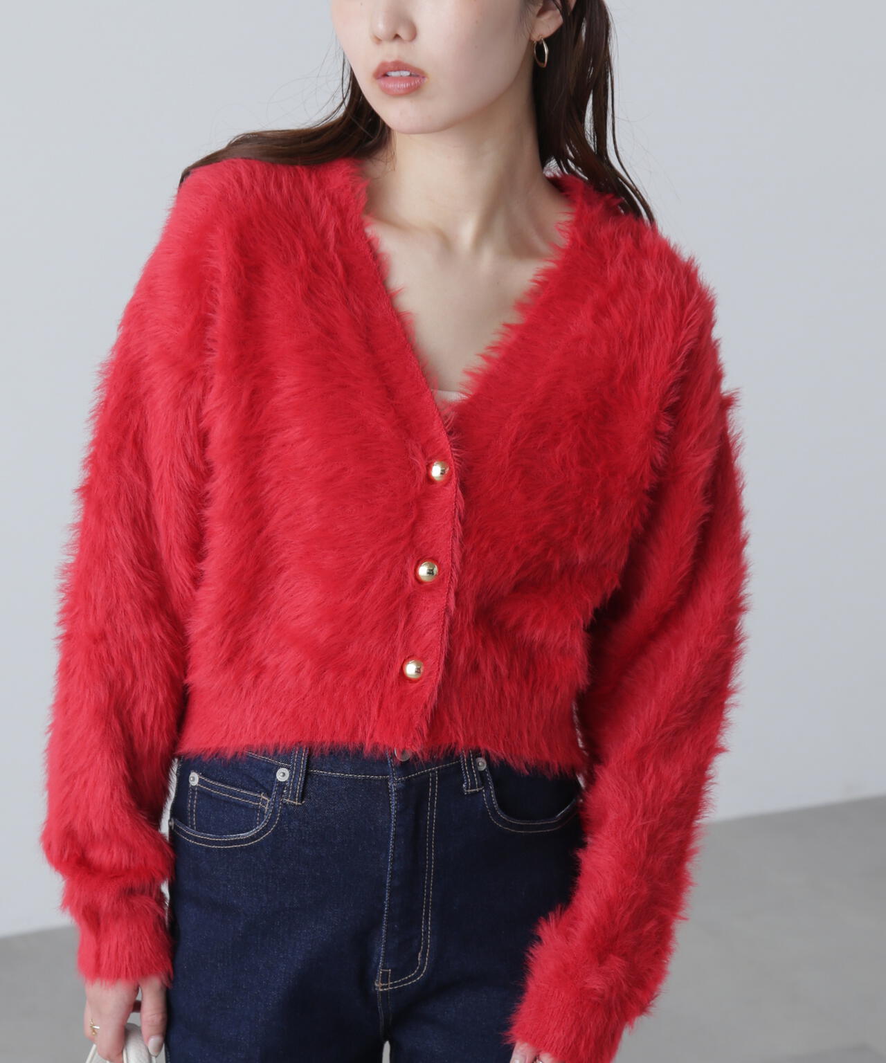 【はかな企画】金ボタンロングシャギーニットカーディガン〈MFM〉